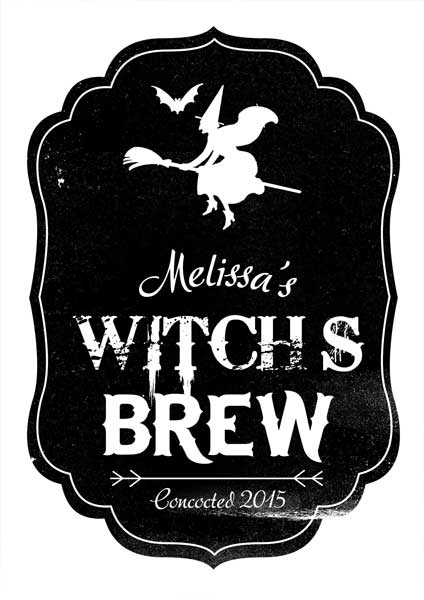 Personalized Halloween Wine Labels - Witch's Brew Custom Name Wine Bottle Stickers for Halloween Parties, Gifts & Spooky Decor