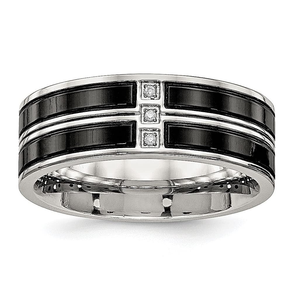 ICE CARATS 8mm Black Stainless Steel Cubic Zirconia Wedding Band Ring for Men - Durable Fashion Jewelry Gift for Dad, Husband & Grooms - Perfect for Weddings, Anniversaries & Special Occasions