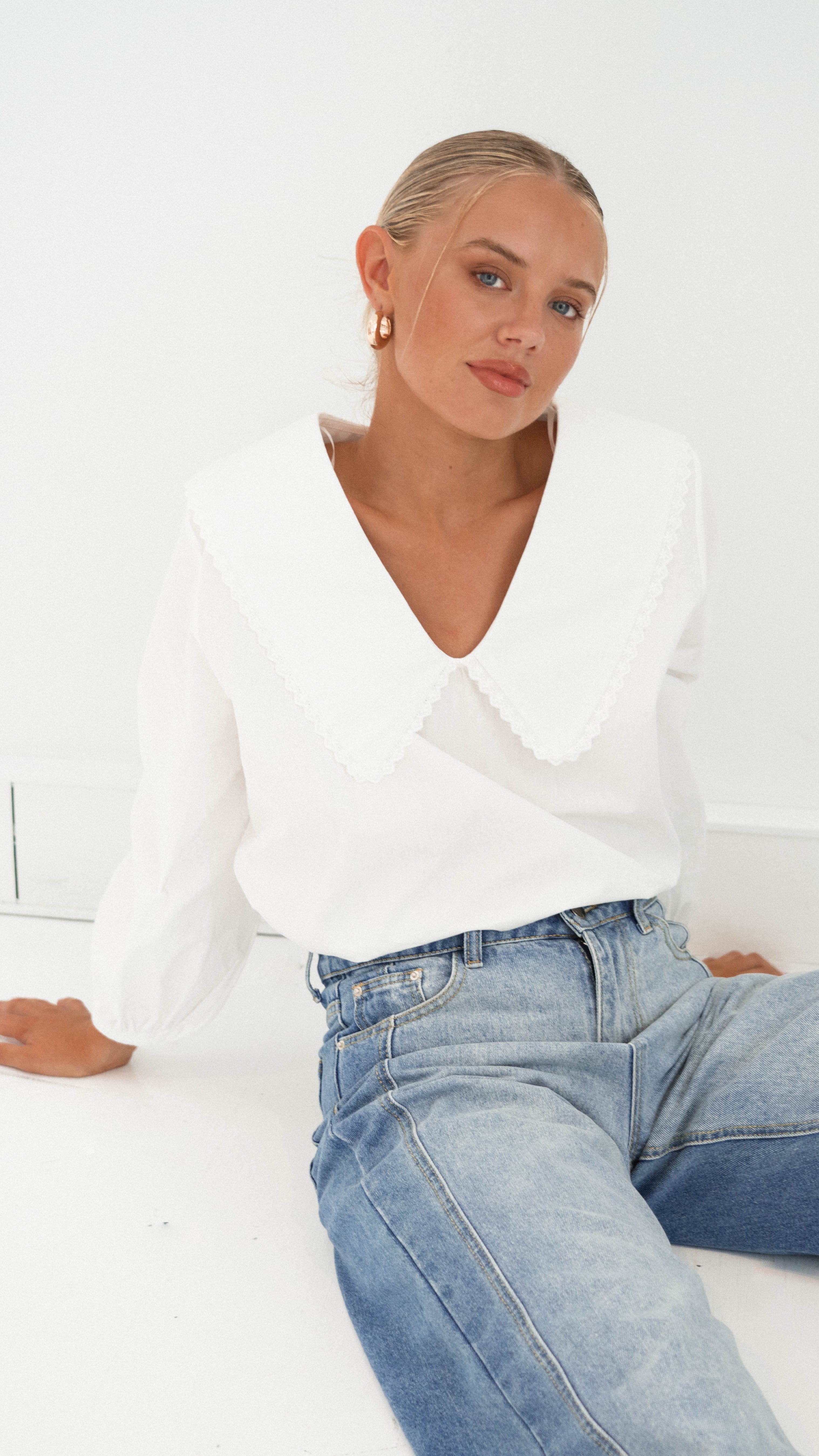 Blaire Collared Top for Women - Classic White Blouse for Office, Casual & Everyday Wear | Trendy Button-Up Shirt