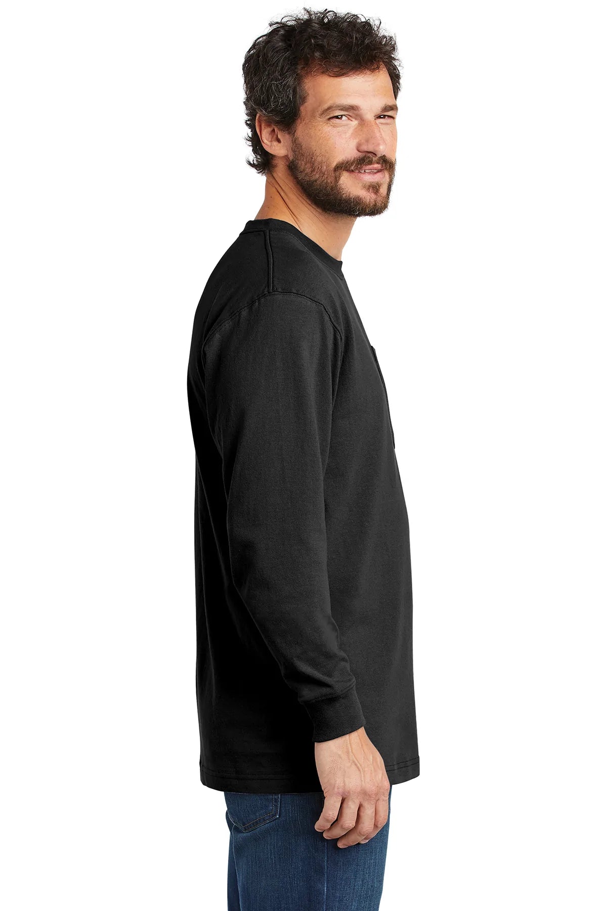 Carhartt Workwear Pocket Long Sleeve Custom T-Shirts for Men - Durable Black Cotton Shirt for Construction, Farming & Outdoor Work