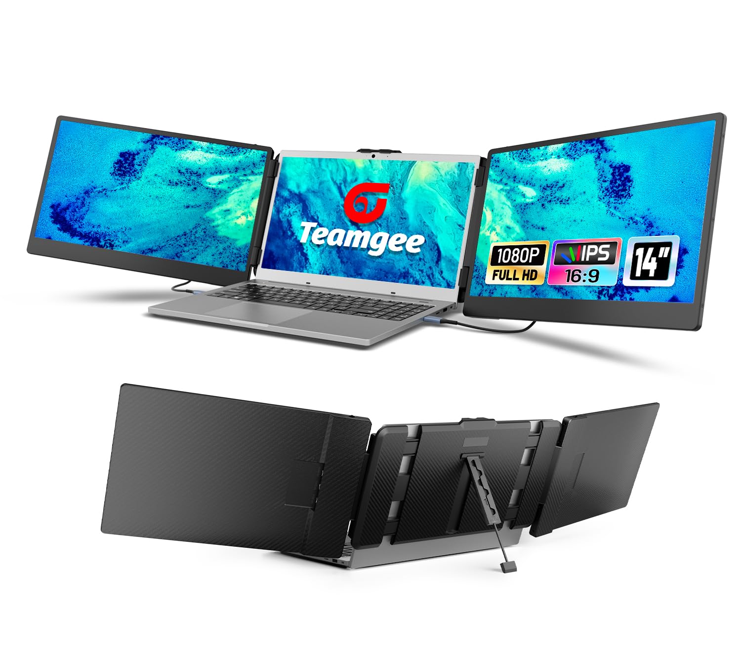 Teamgee 14” Portable Monitor for Laptop - Full HD with Speakers & Kickstand, Perfect for Work & Gaming