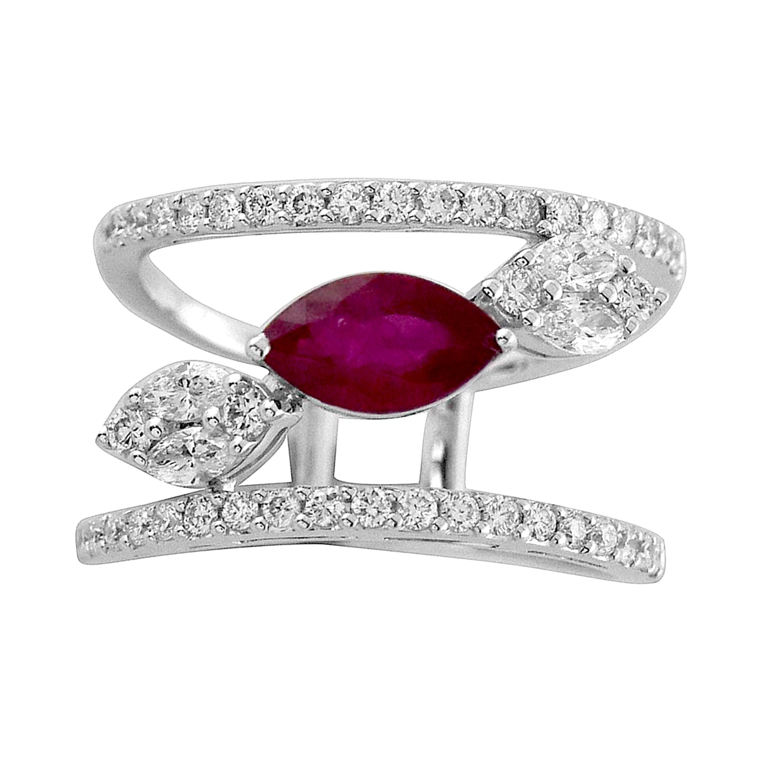 Exquisite Marquise Cut Ruby & Pave Diamond Engagement Ring in 14K White Gold for Women - Perfect for Proposals, Anniversaries & Special Occasions