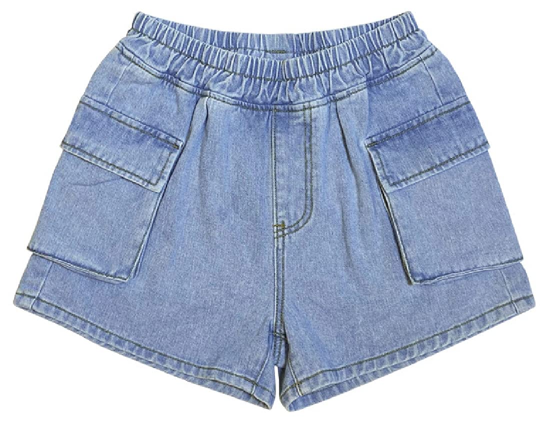 Cromoncent Women's Casual Loose Elastic Waist Wide Leg Denim Cargo Shorts - Plus Size Washed Jeans for Summer Outfits & Streetwear Fashion