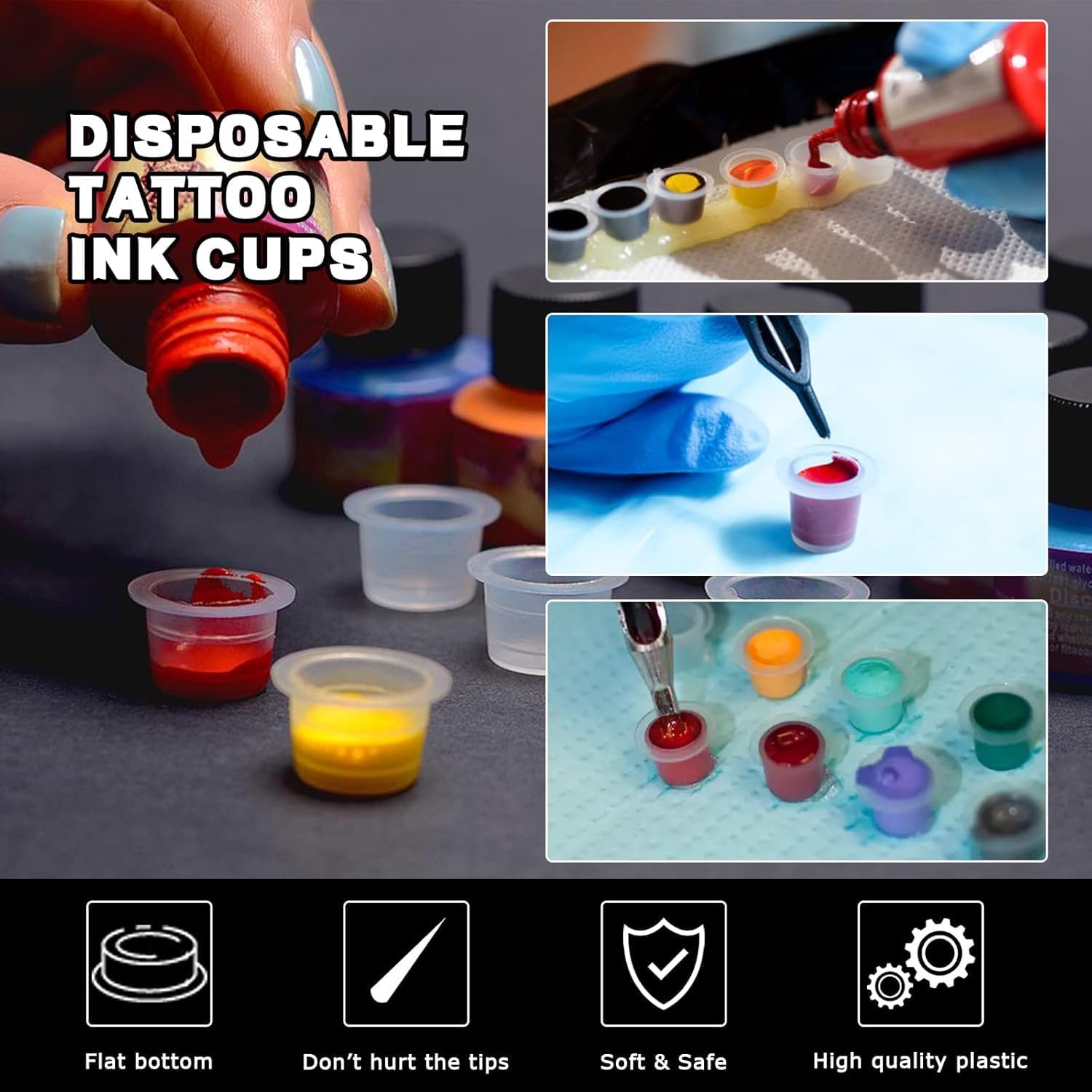 SIGMA PRO Plastic Ink Cups - 100PC Small White Pigment Ink Cups for Professional Tattoo Artists | Tattoo Studio Supplies & Ink Storage Containers