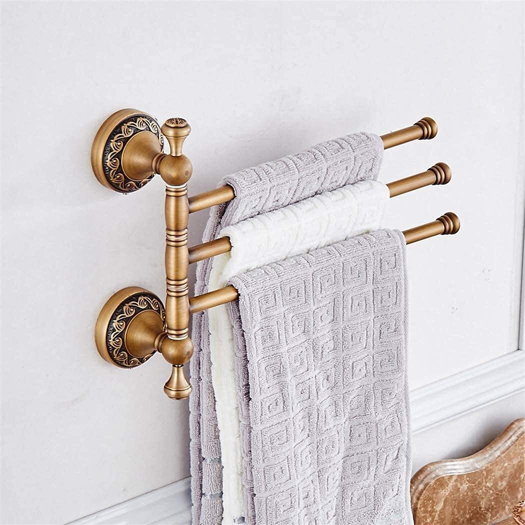 Rotatable 180° Swivel Towel Rack Holder - 4 Adjustable Bars Wall Mount Bathroom Towel Hanger for Kitchen & Home - Space Saving Drying Solution for Hand Towels, Dish Cloths & Bath Linens