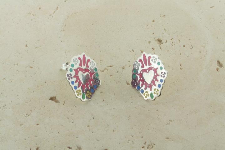 Multi-Color Enamel Heart Shield Stud Earrings - Trendy Fashion Jewelry for Women, Perfect for Valentine's Day Gifts & Everyday Wear