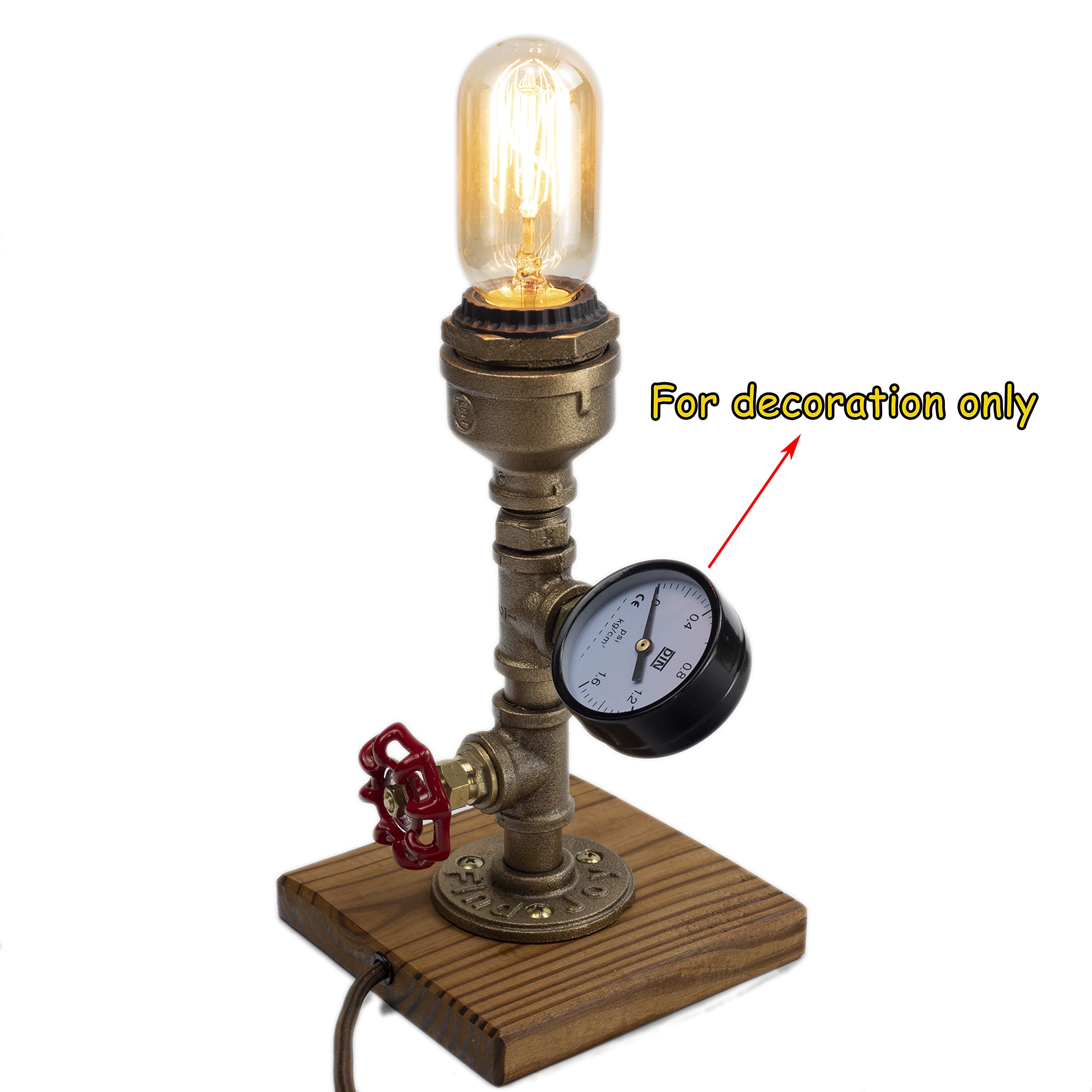 Steampunk Desk Lamp with Dimmer - Vintage Industrial Loft Style Edison Bulb Light with Wood Base & Iron Piping - Perfect for Home Office, Study Room & Reading Nook (Model LL-025)