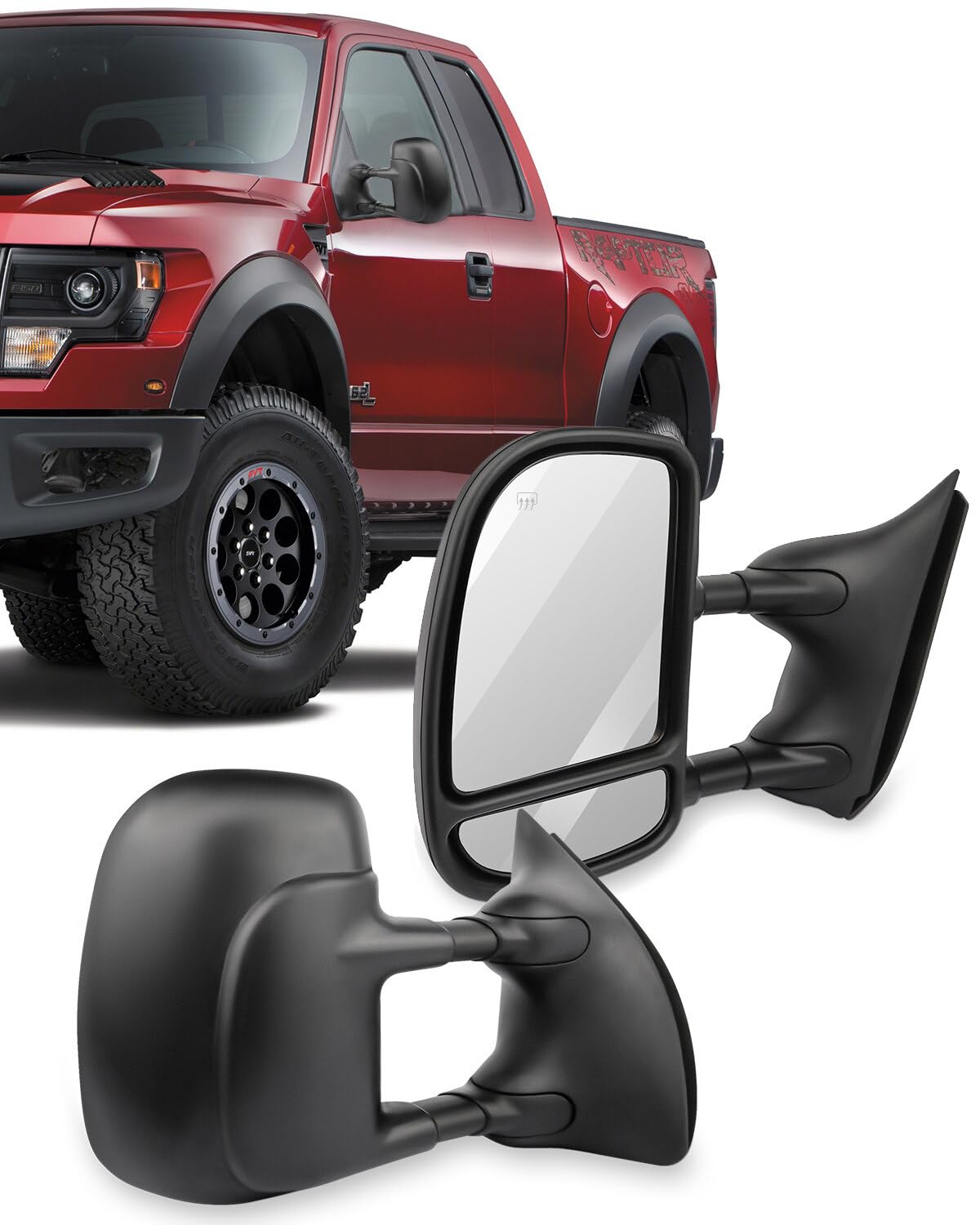 ECCPP Power Heated Telescopic Textured Black Towing Side Mirrors - Compatible with Ford F250 F350 1999-2007 Models - Replacement Pair for Enhanced Visibility & Safety During Towing, Off-Roading & Night Driving