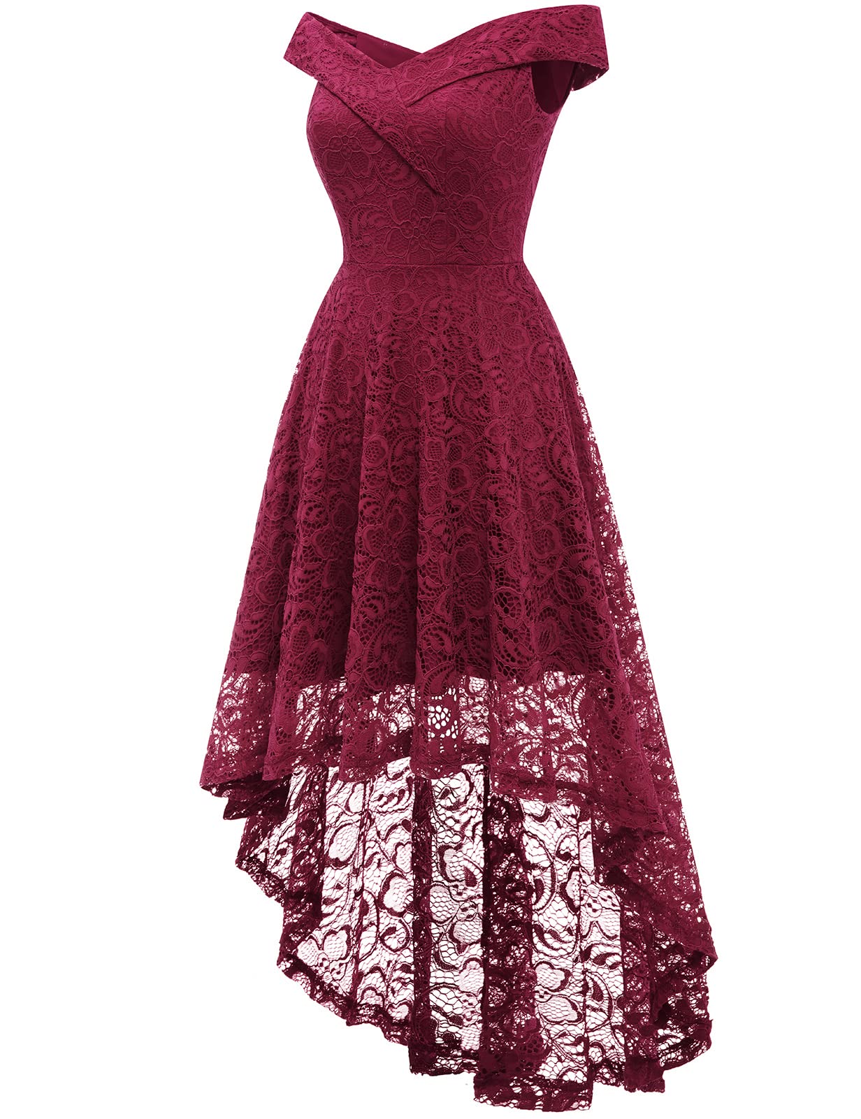 Elegant Floral Lace Off Shoulder High Low Hem Dress for Women - Perfect for Weddings, Cocktail Parties & Special Occasions