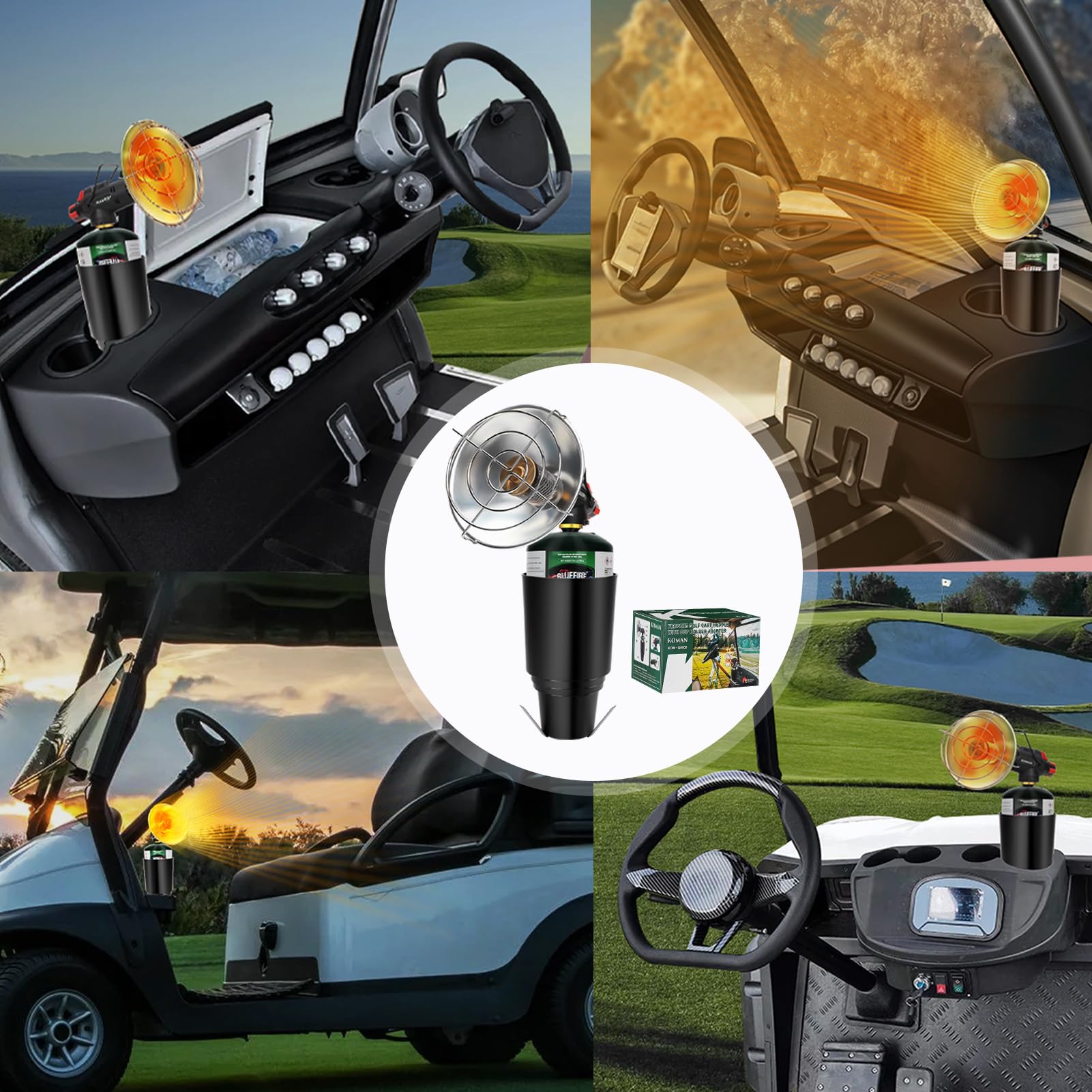 Portable Propane Golf Cart Heater with Cup Holder - Self-Ignition, Cordless & Safe - Compatible with EZGO, Yamaha, Club Car (Fuel Not Included) | Perfect for Winter Golfing, Camping & Outdoor Activities