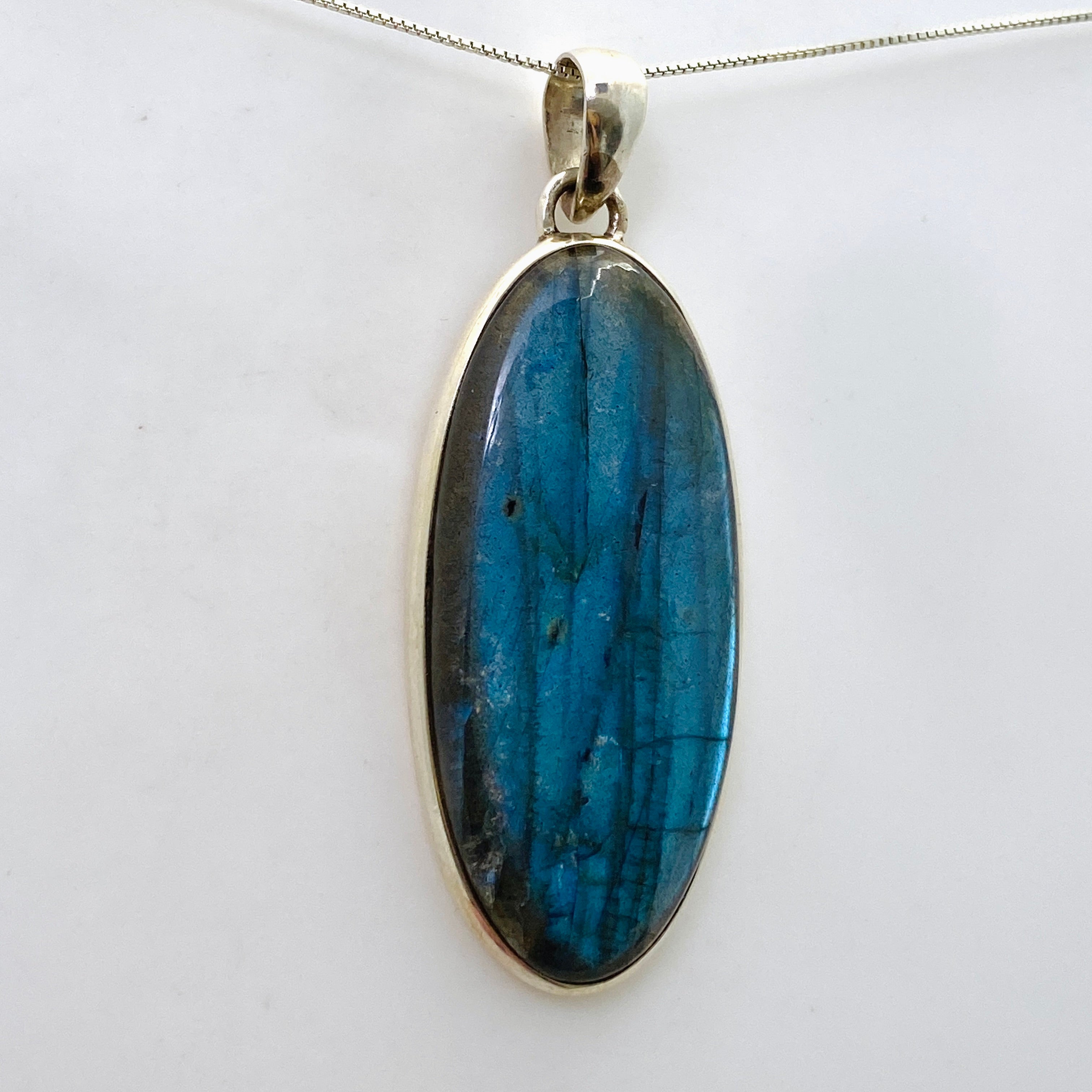 Natural Labradorite Oval Cabochon Pendant Necklace - 925 Sterling Silver Jewelry for Women - Perfect for Spiritual Healing, Meditation & Energy Work