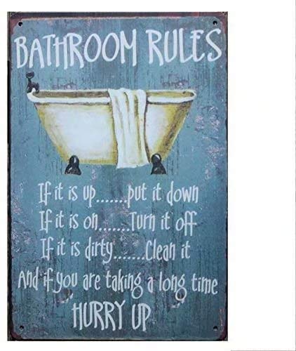 Vintage Tin Sign - Bathroom Rules Metal Wall Art Decor for Home, Toilet & Bathroom - Perfect for Retro Themed Bathrooms, Restrooms & Man Caves