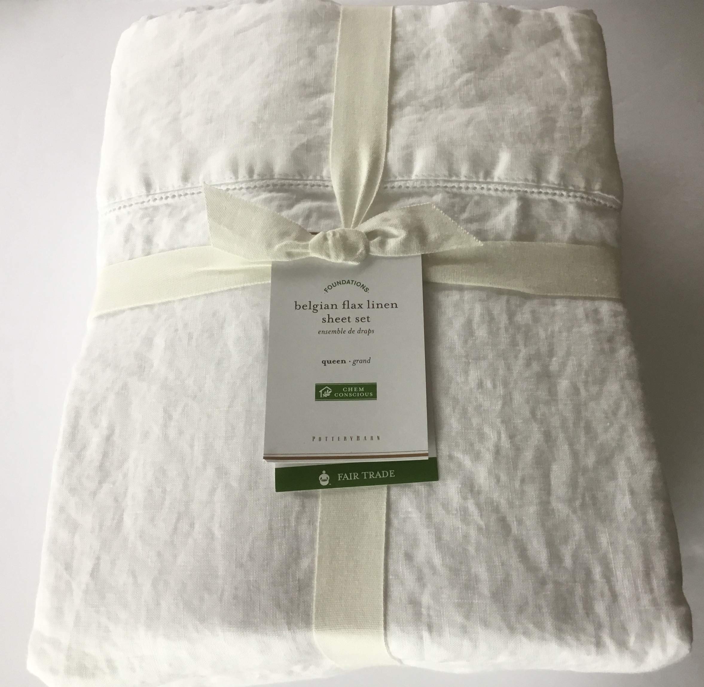 Premium Belgian Linen Flax Sheet Set - Queen Size, White - Luxury Bedding for Comfortable Sleep & Stylish Bedroom Decor