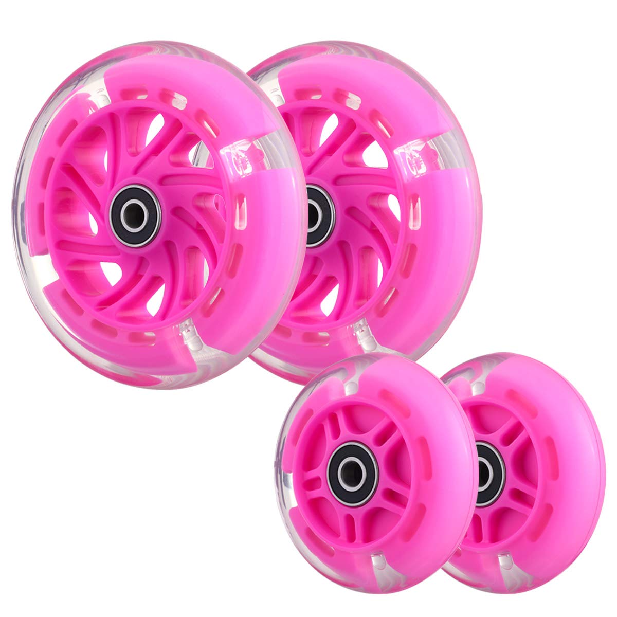 120mm Front & 80mm Rear LED Light-Up Replacement Wheels for Kids Scooter - Complete 3-Wheel Set with Flashing Lights - Perfect for Night Riding, Outdoor Play & Push Kick Scooters (Set of 4)
