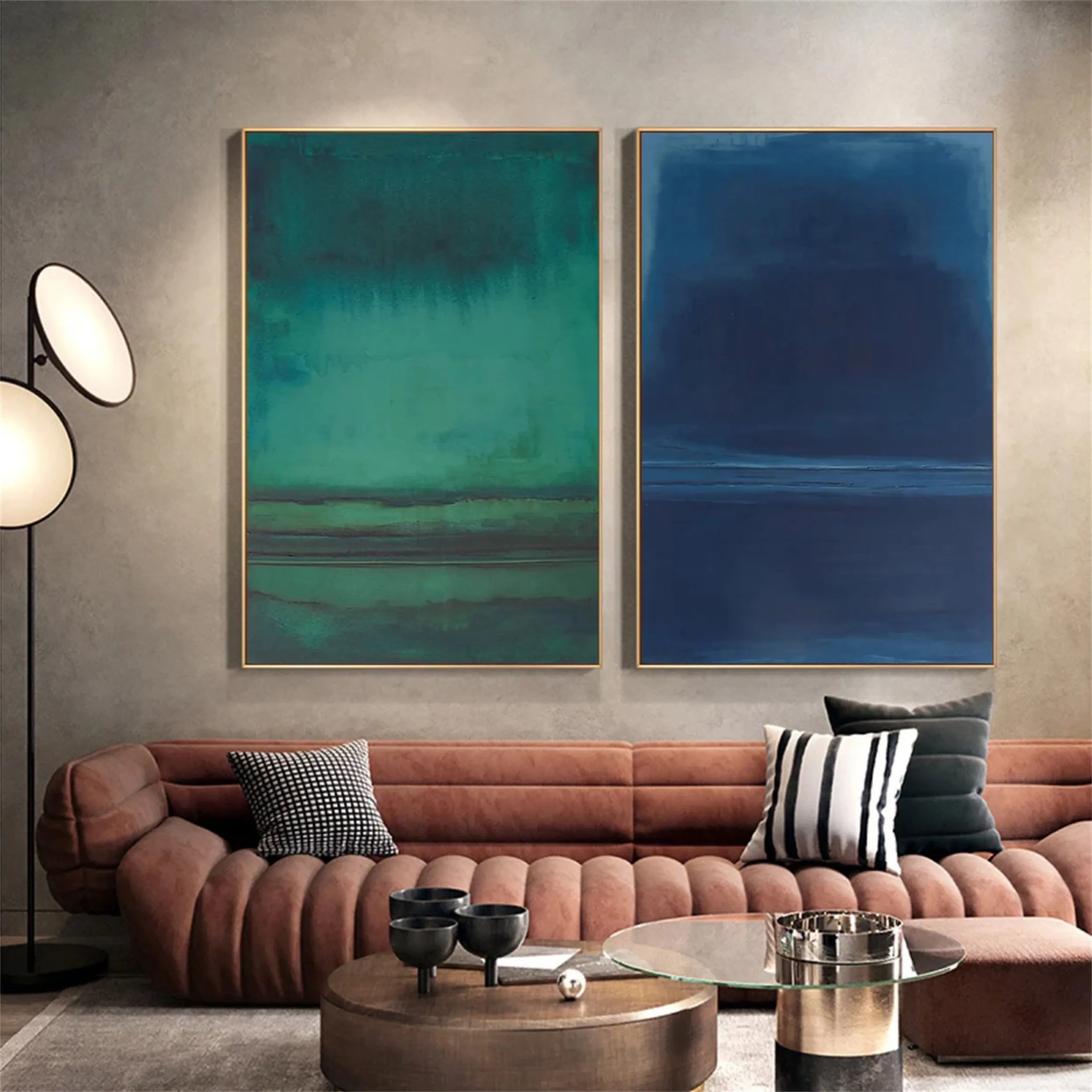 Abstract Blue and Green Canvas Art Set of 2 - Modern Wall Decor for Living Room, Bedroom & Office - BG053
