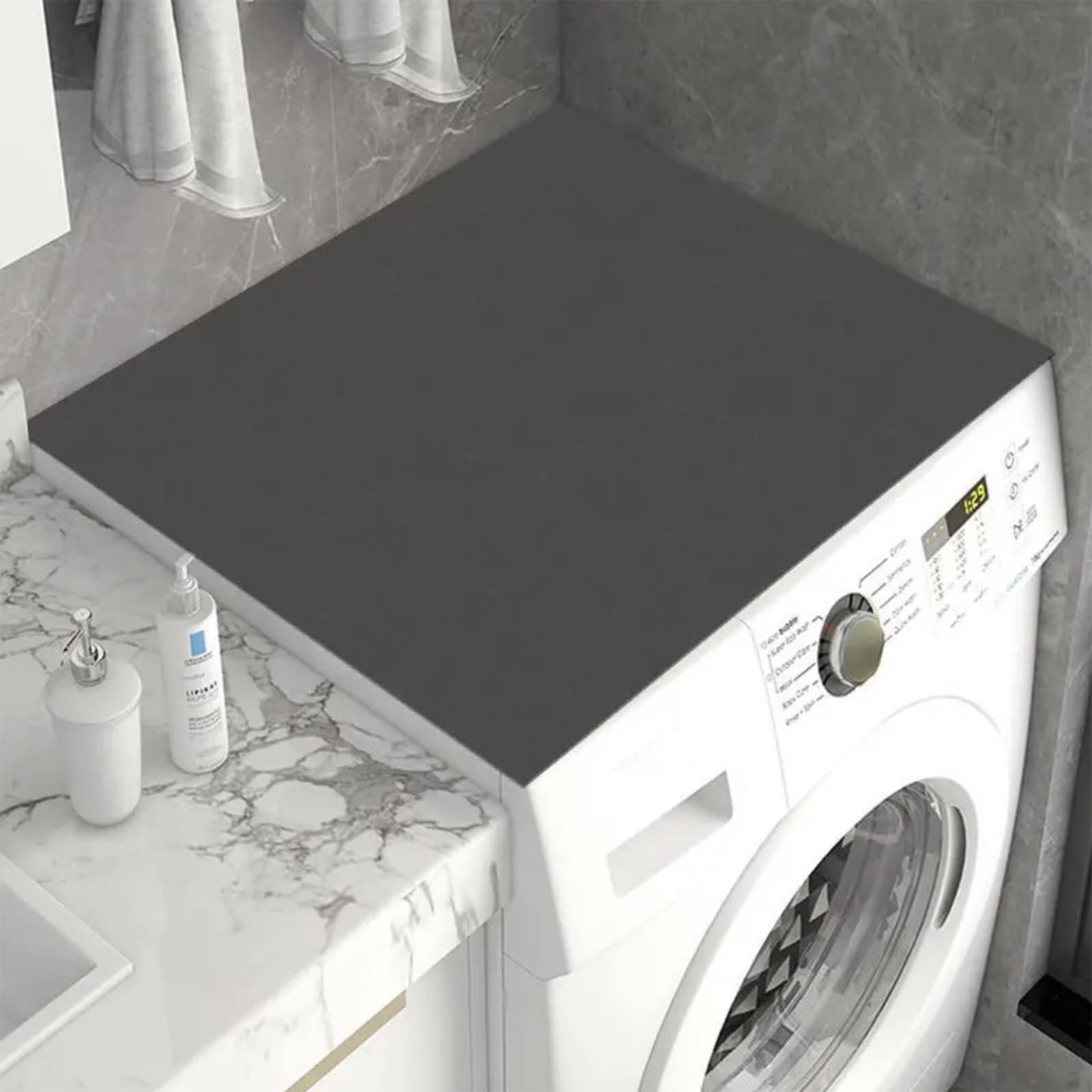 Anti-Slip Washing Machine & Dryer Top Cover - Solid Color Diatomite Mud Drum Dust Protector (23.62x23.62in/60x60cm, Black) for Laundry Room Organization & Appliance Protection