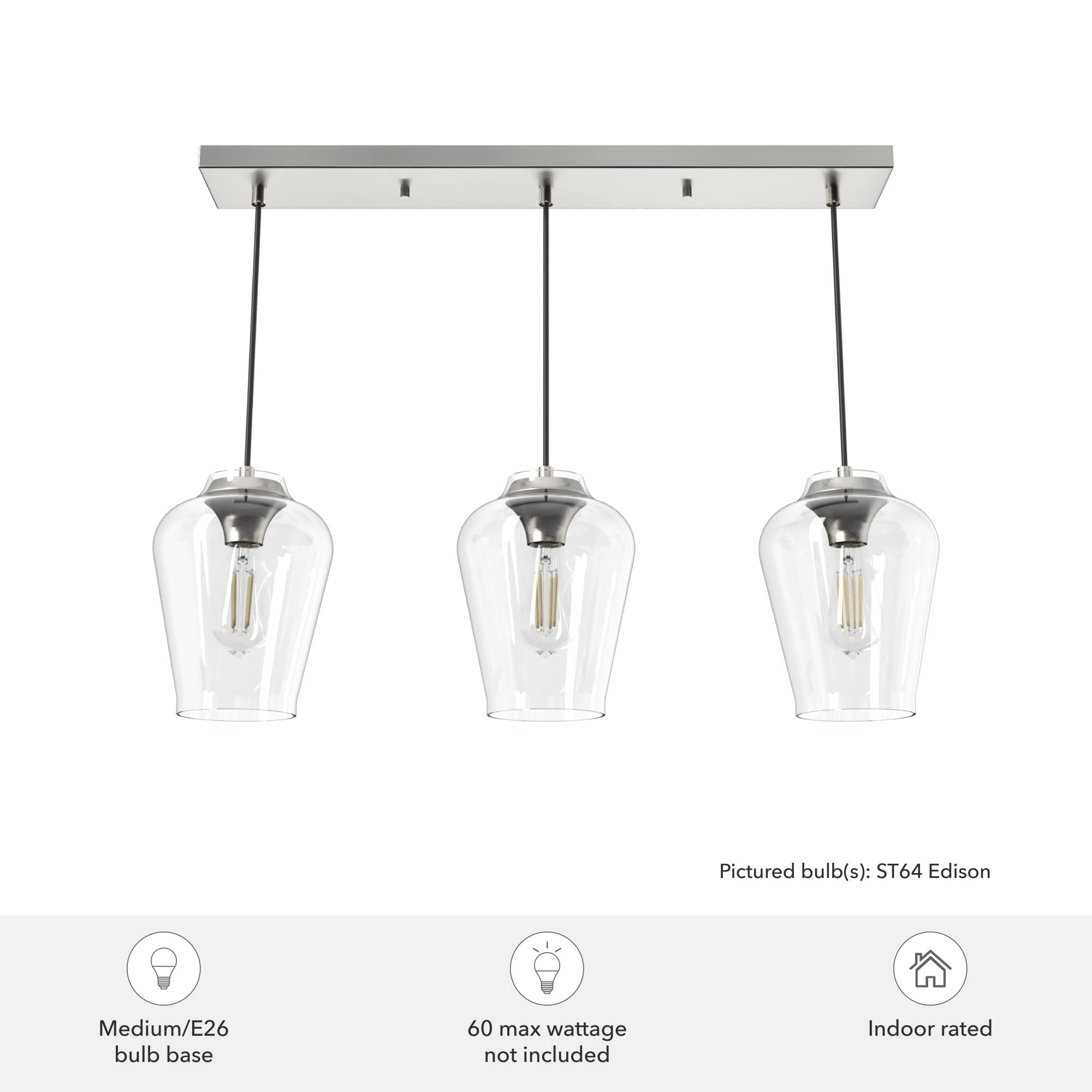 Hunter Fan Company 19725 Vidria Cluster Pendant Light Fixture - Brushed Nickel Finish - Modern Ceiling Light for Dining Room, Kitchen Island & Bedroom
