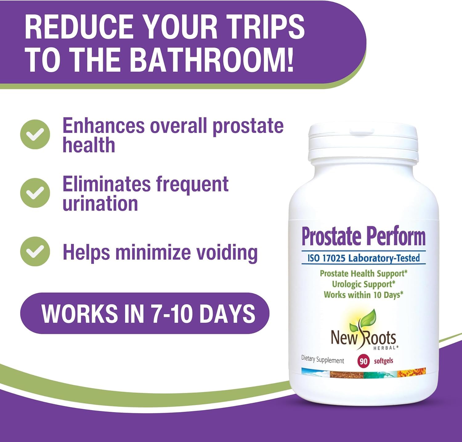 New Roots Prostate Support Supplement - 60 Softgels with Saw Palmetto, Plant Sterols & 16 Herbal Ingredients for Urinary Health | Supports Weak Urine Flow & Frequent Urination Relief | Natural Men's Wellness Formula with Borage Oil, Selenium, Vitamins & Zinc | Ideal for Active Lifestyles & Aging Support