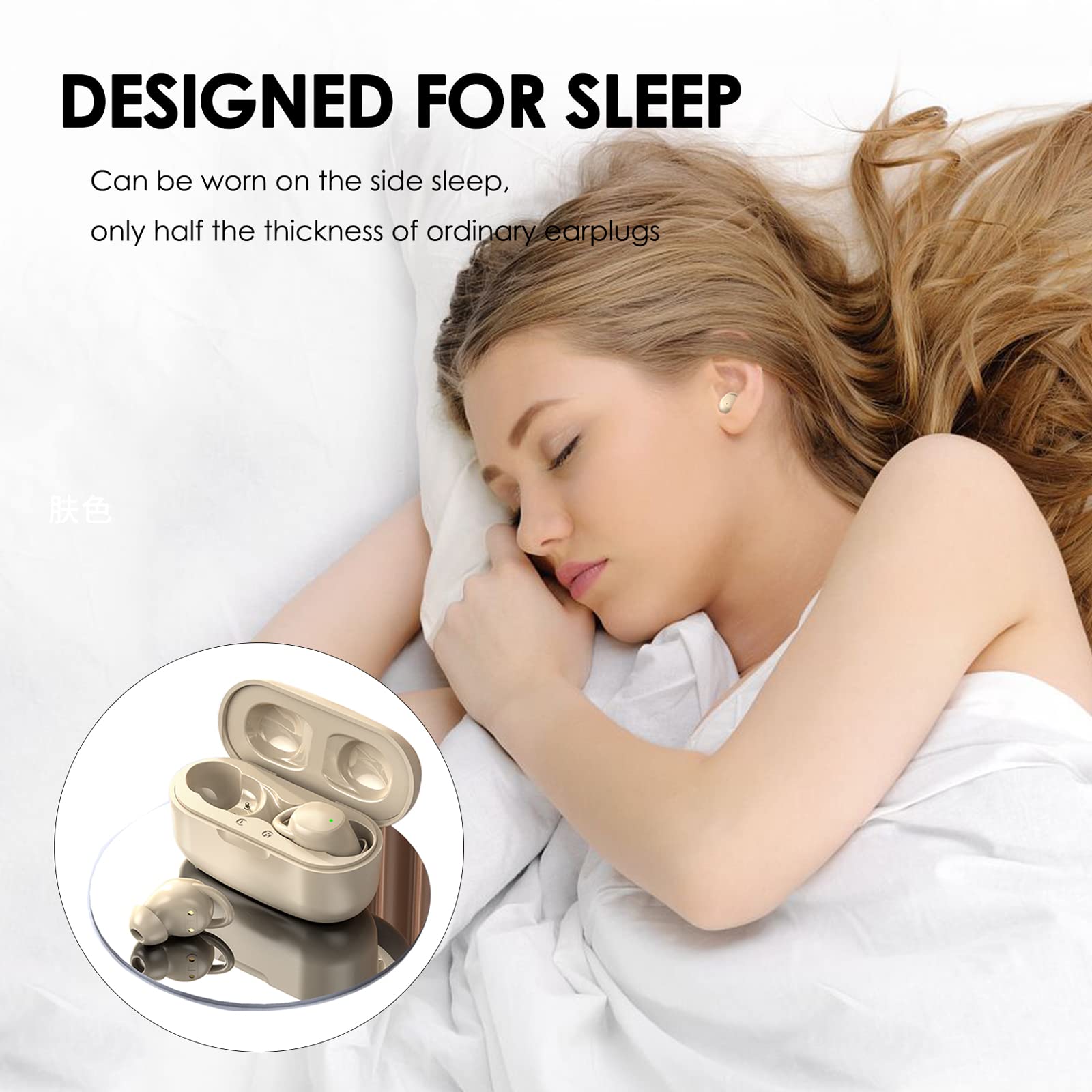 Best Invisible Sleep Earbuds for Side Sleepers - Noise Cancelling Wireless Mini Bluetooth 5.2 Earbuds (Black) | Comfortable for Sleeping, Travel & Meditation