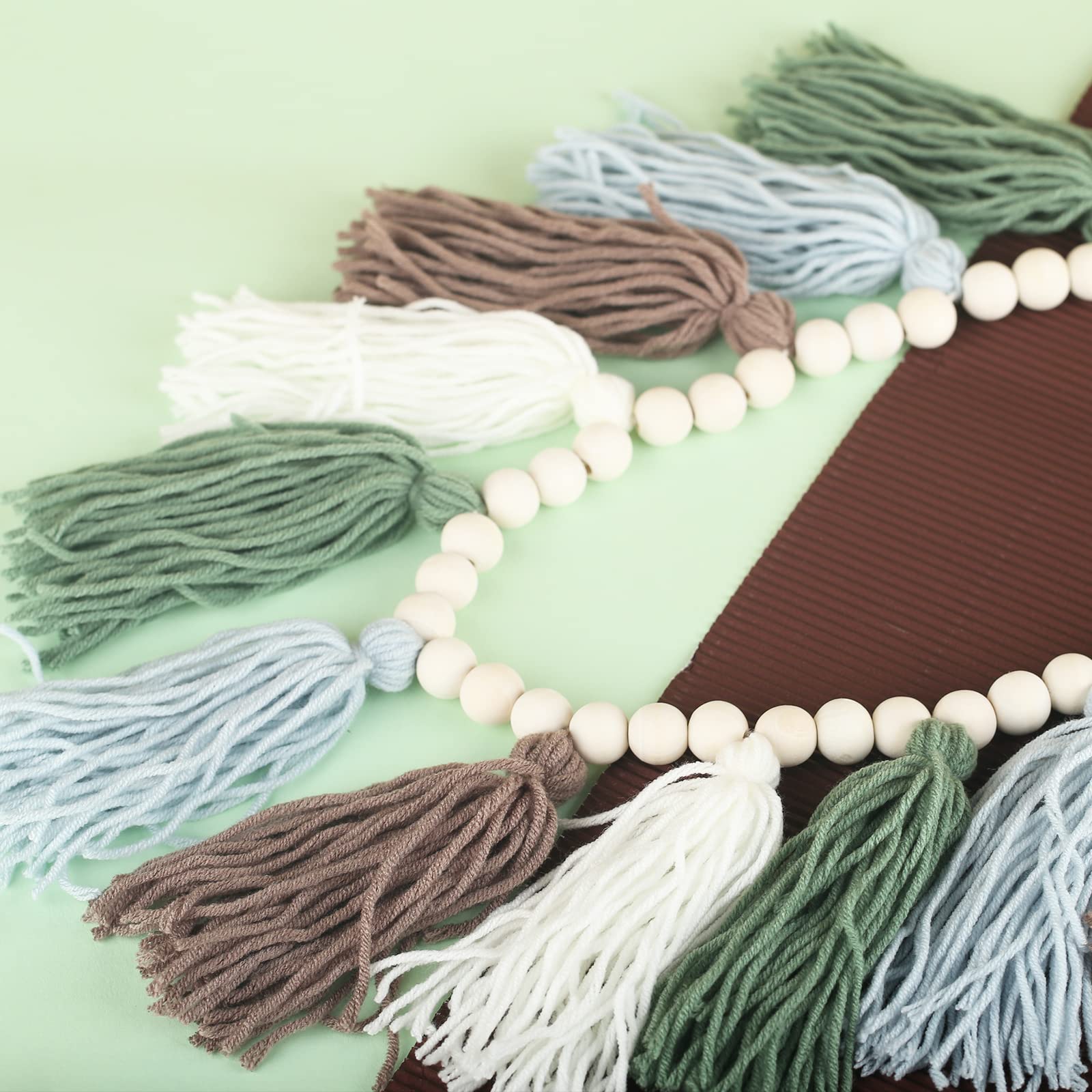 Boho Cotton Tassel Garland with Wood Beads - Wall Hanging Decor for Birthday, Christmas Party, Nursery, Bedroom, Playroom & Baby Shower - Perfect for Boho Home Decor, Classroom & Dorm Room Aesthetic