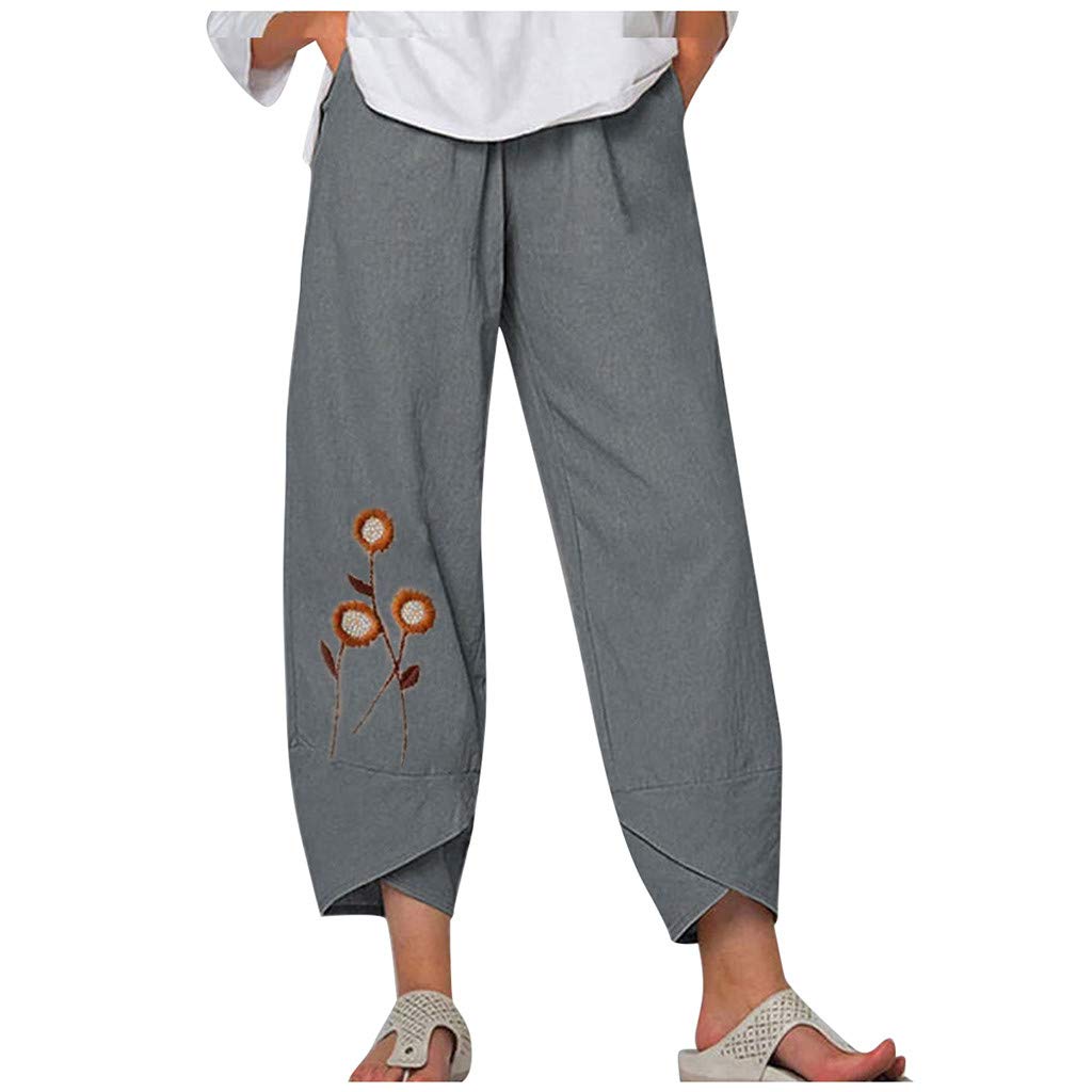 Women's Casual Cotton Loose Straight Pants - Mid Waist Embroidered Summer Trousers | Perfect for Work, Travel & Everyday Comfort