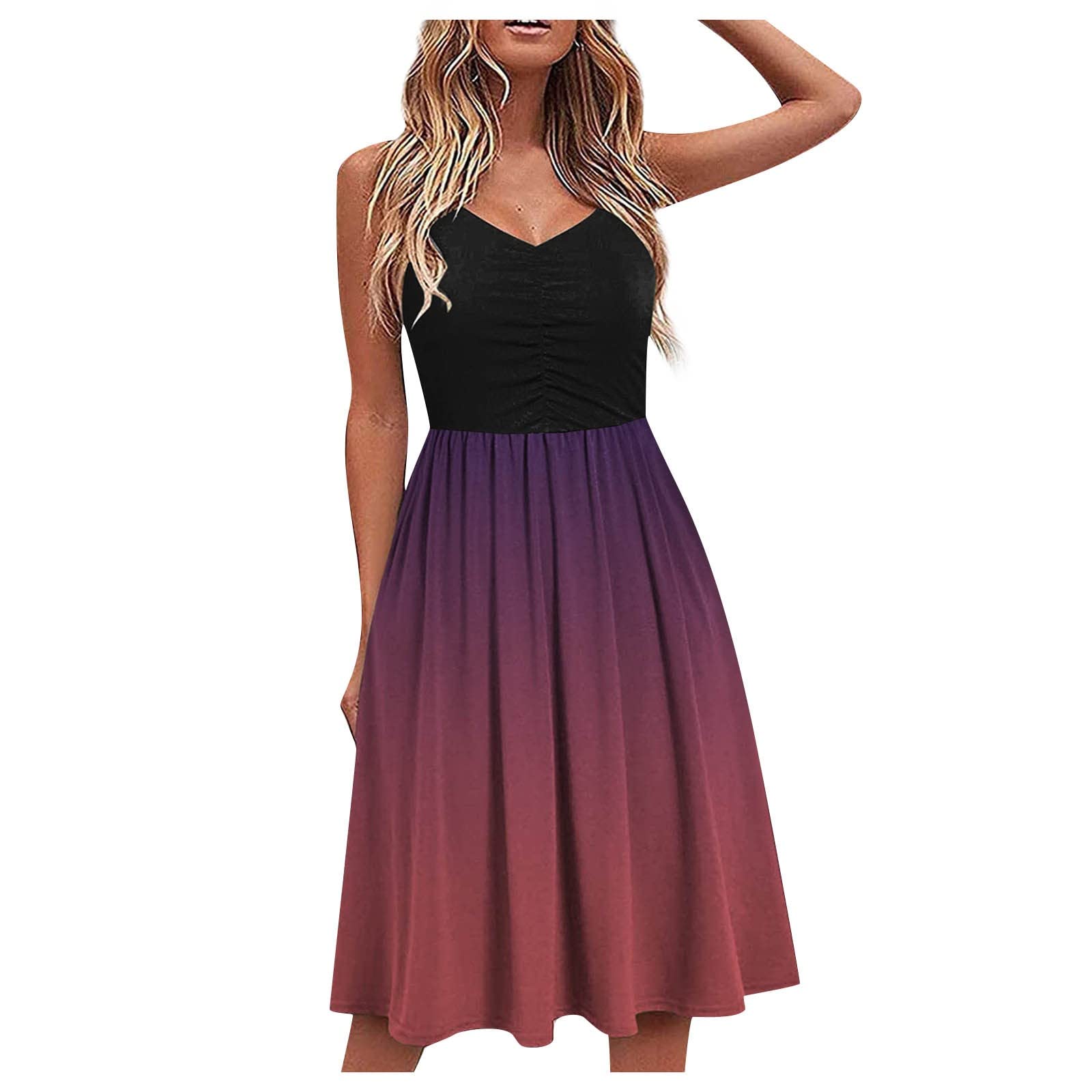 Women's Casual V-Neck Sleeveless A-Line Sundress - Gradient Spaghetti Strap Beach Dress for Summer | Perfect for Vacations, Pool Parties & Outdoor Events