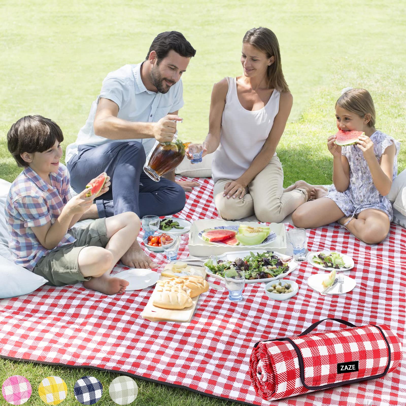 ZAZE Waterproof Extra Large Picnic Blanket - Foldable Beach Blanket for Outdoor, Camping & Park (5 Color Options) - Perfect for Beach Days, Picnics, Concerts and Backyard Gatherings