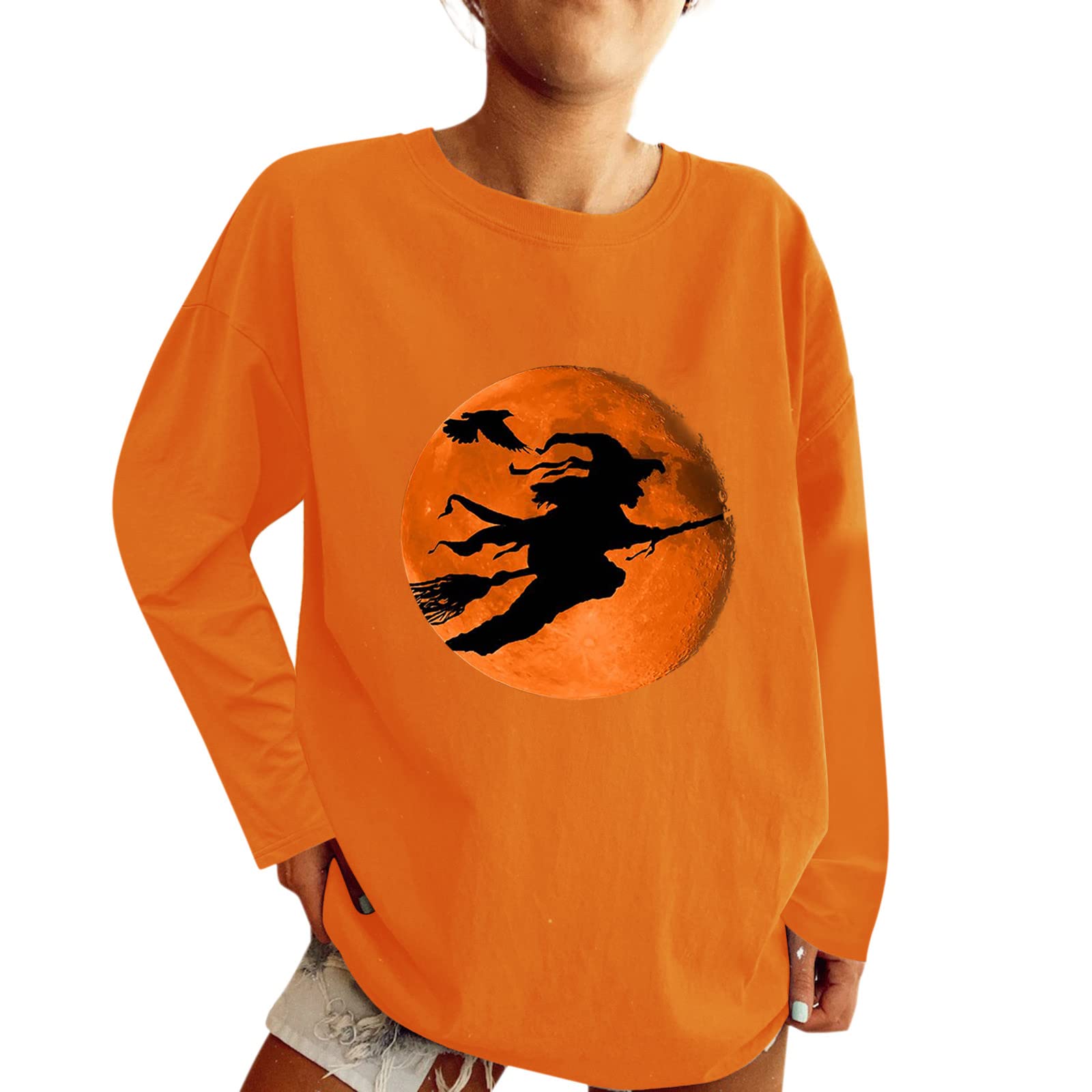 Vintage Print Oversized Loose Round Neck Blouse for Women - Orange Floral Casual Shirt Tops - Perfect for Everyday Wear, Office Outfits & Boho Style Fashion