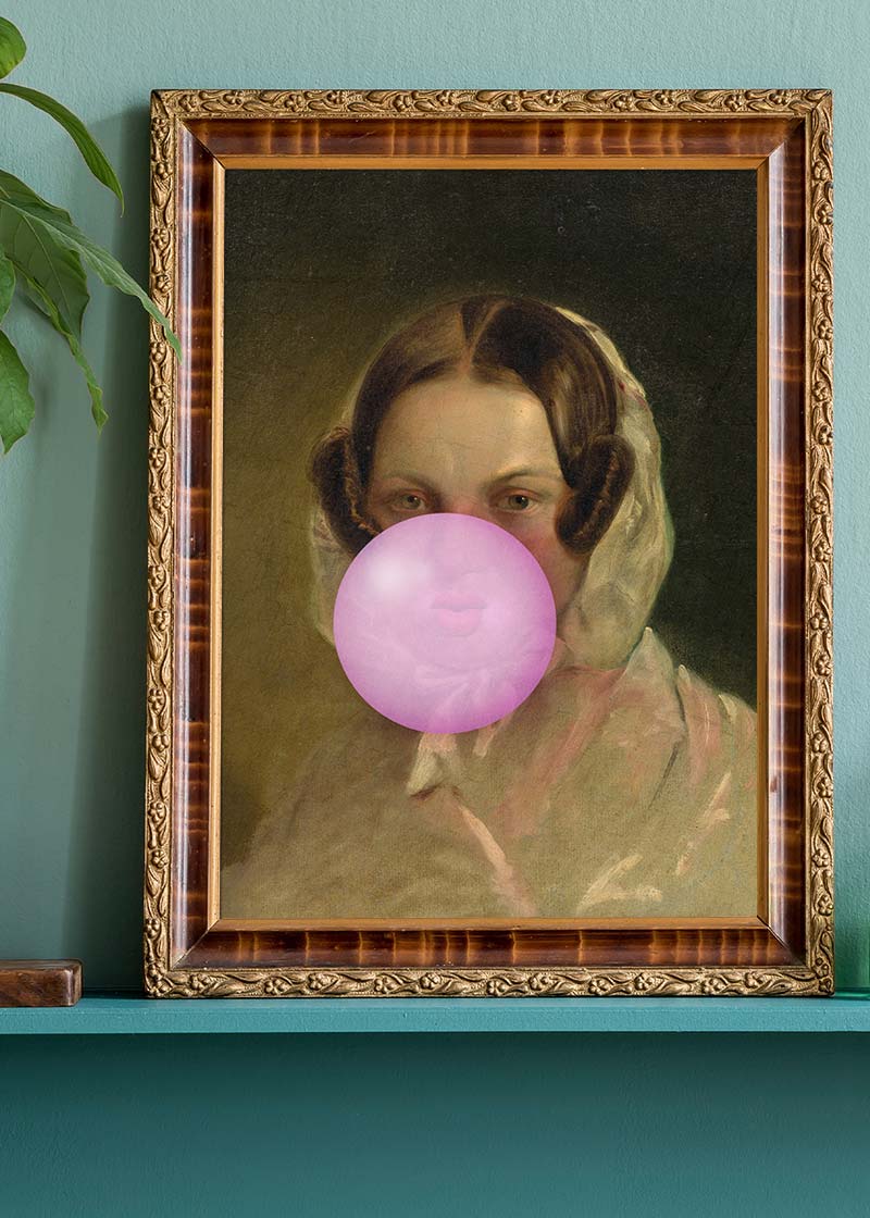 Friedrich von Amerling Lady Bubblegum Portrait - Quirky Art Print for Home Decor, Office Wall Art & Unique Gift Ideas