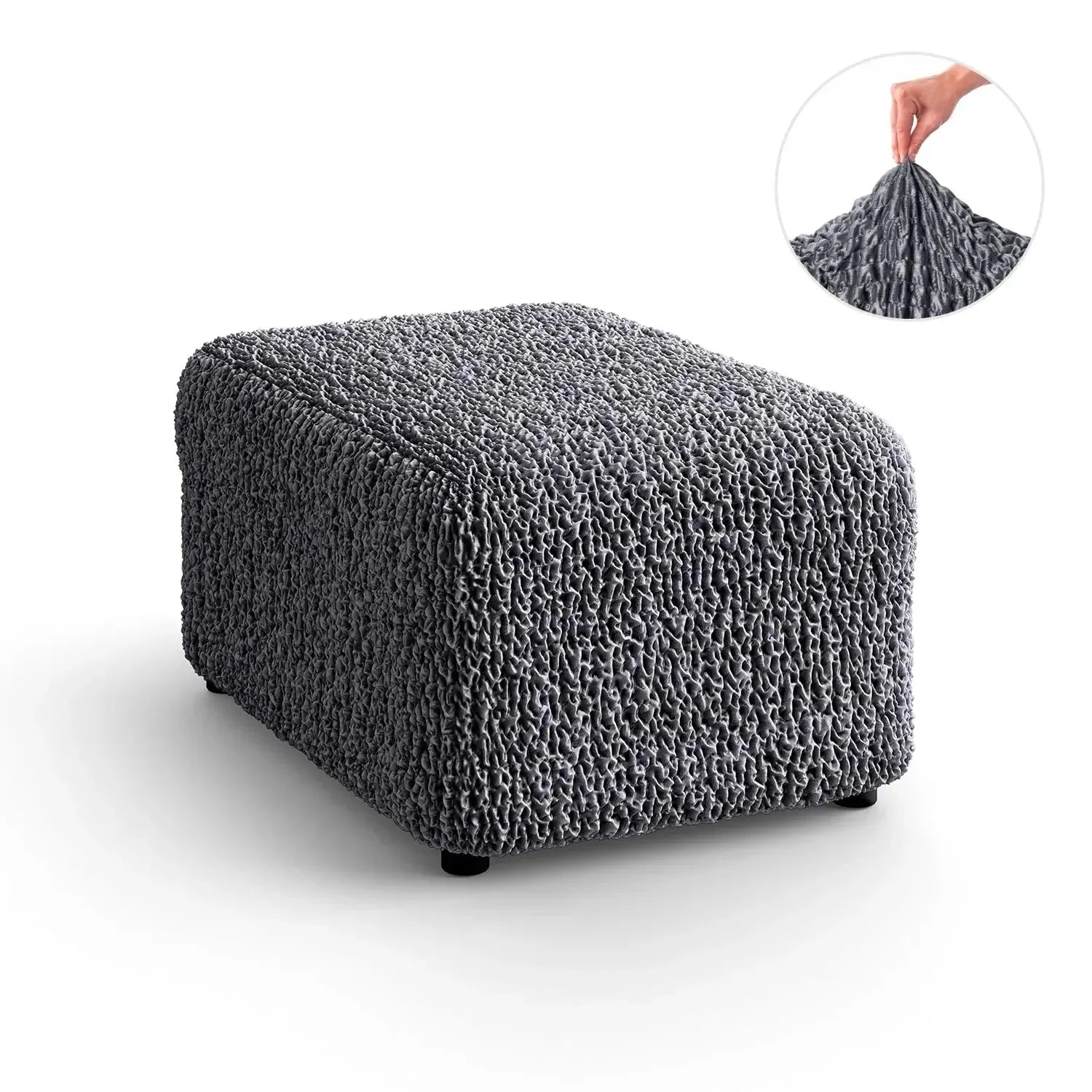 Ottoman Slipcover Medium Size - Goffrato Velvet Collection | Stretchable Furniture Cover for Living Room, Bedroom & Office Decor