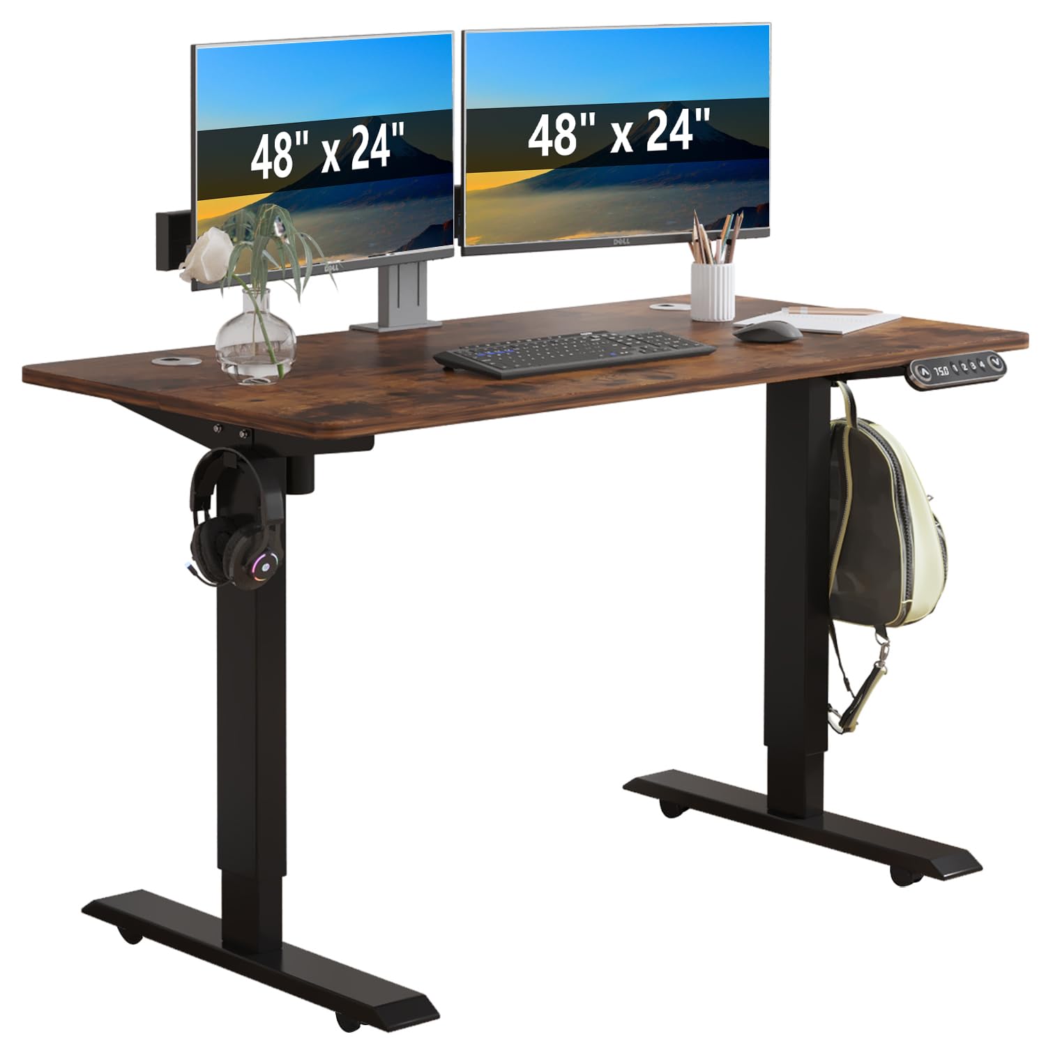 Bilbil Electric Height Adjustable Standing Desk - 48 x 24 Inches Stand Up Desk with Dual Splice Boards, Heavy Duty Double-Beam Frame, 4 Memory Presets - Perfect for Home Office, Gaming & Workspace Ergonomics