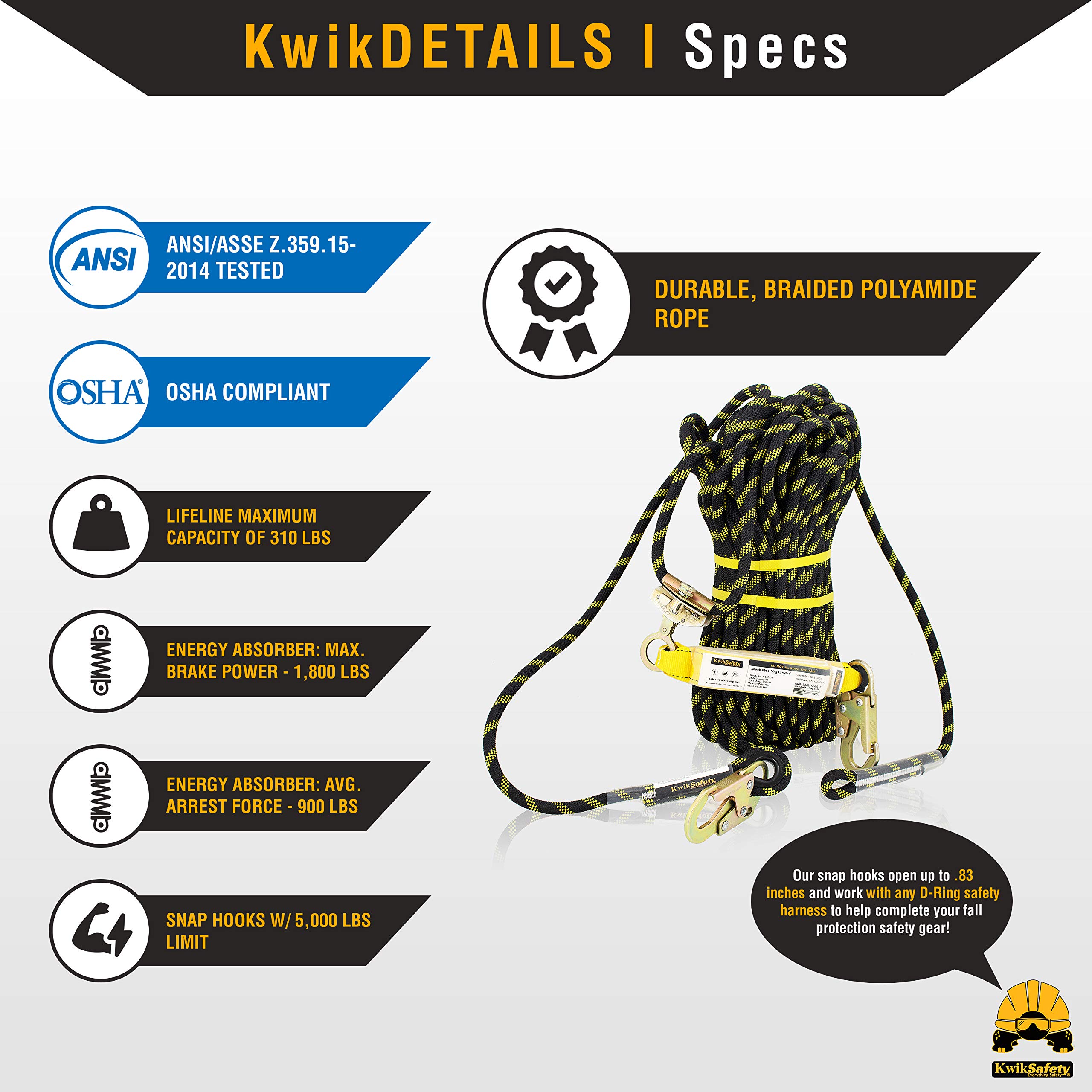 KwikSafety Premium Braided Rope Tsunami Kit - ANSI/OSHA Compliant Fall Arrest System with 1D Ring Safety Harness, 100FT Vertical Lifeline, Roof Anchor & 20L Dry Bag - Ideal for Roofing, Construction & Emergency Rescue Work