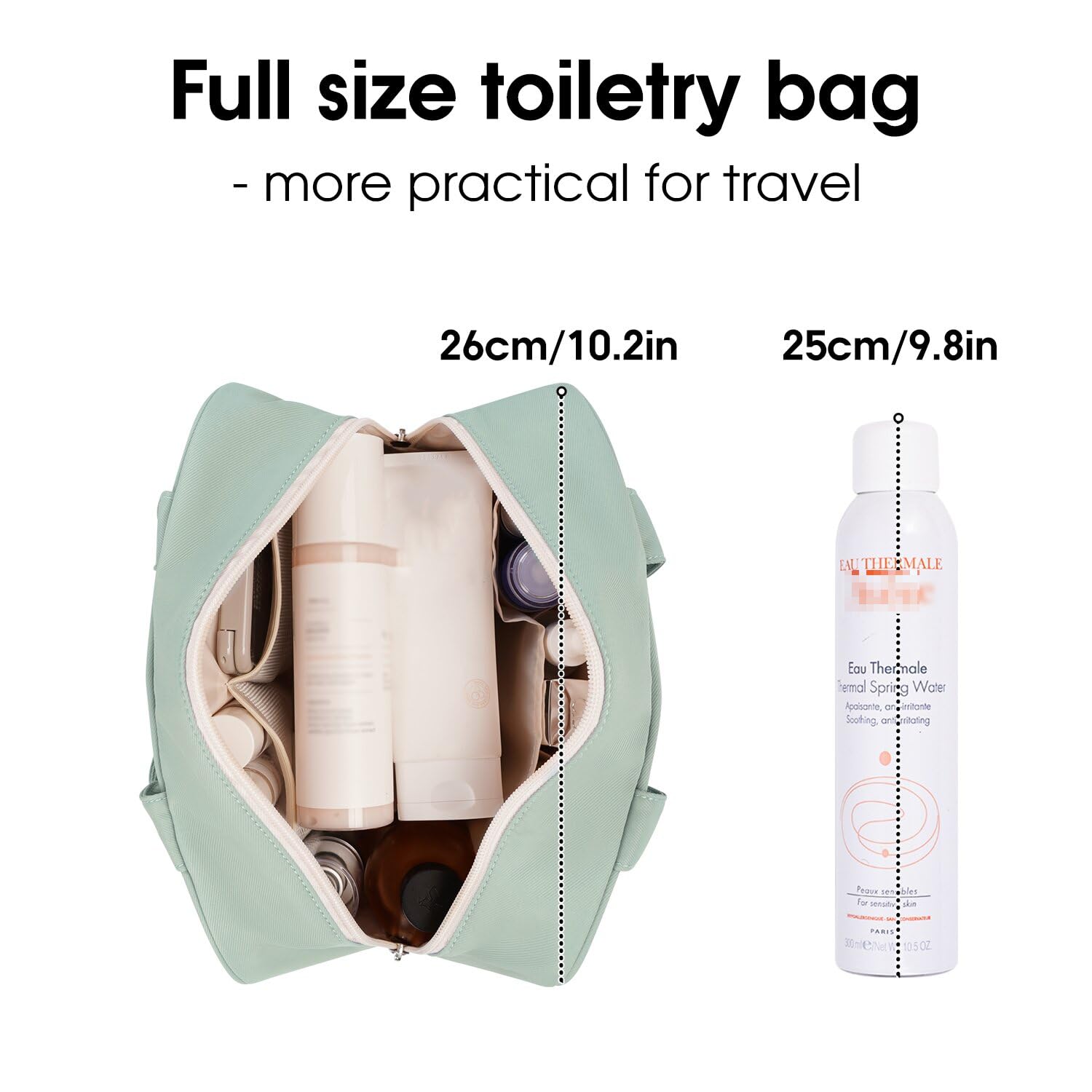 Narwey Large Toiletry Bag for Women - Waterproof Makeup Organizer, Travel Cosmetic Bag with Multiple Pockets for Toiletries & Essentials (Mint Green) - Perfect for Travel, Gym, Camping & Daily Use