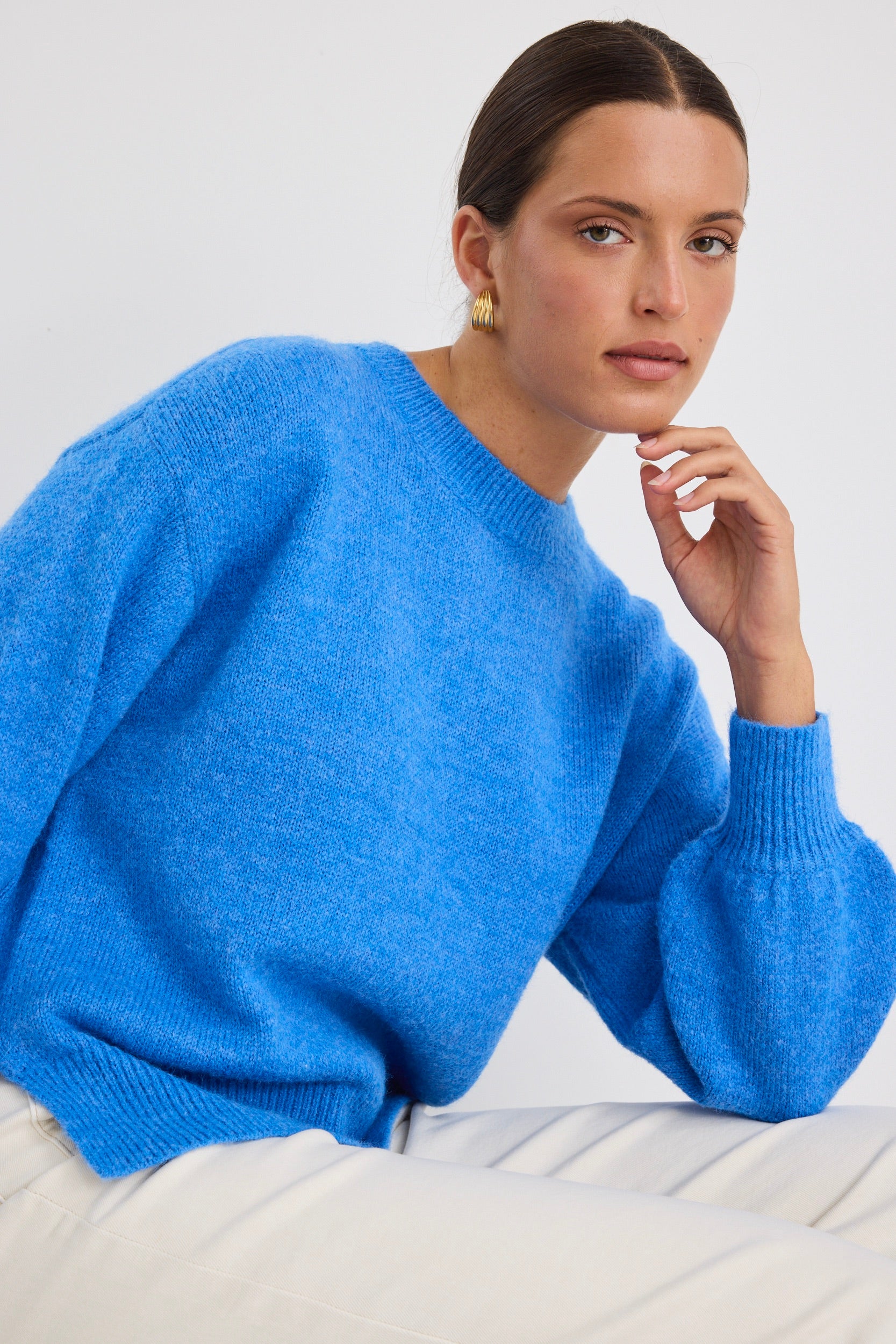Stylish Azure Blue Crewneck Sweater for Women & Men | Soft Cotton Knit Pullover | Perfect for Casual Wear, Office & Winter Outfits