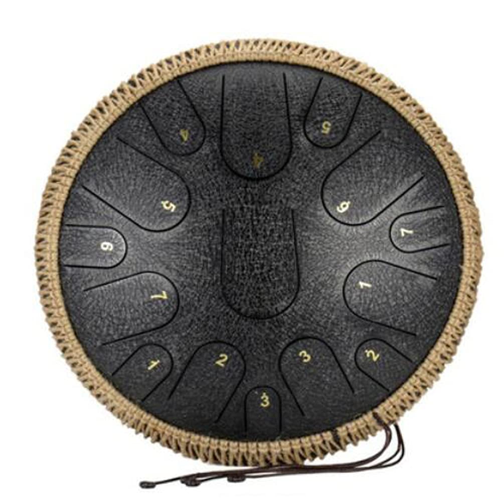 Professional 15-Tone Steel Tongue Drum for Adults & Beginners - Hollow Percussion Instrument with Hammer Pattern Black Finish | Perfect for Meditation, Music Therapy, and Relaxation