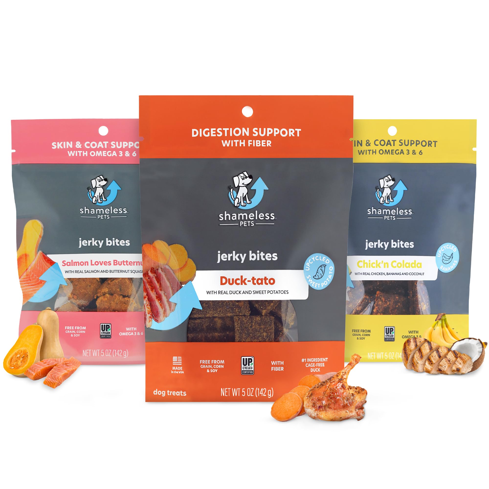 Shameless Pets Jerky Dog Treats 3-Pack - Healthy Chicken, Beef & Duck Chews for Dogs - Grain-Free, Corn-Free & Soy-Free Natural Dog Treats - Perfect for Training, Rewards & Snack Time