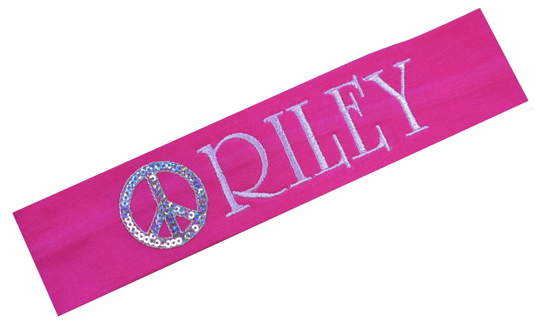 Custom Embroidered Sequin Peace Sign Headband - Personalized Stretch Cotton Hairband with Your Name - Perfect for Yoga, Workouts, Concerts & Festivals by Funny Girl Designs