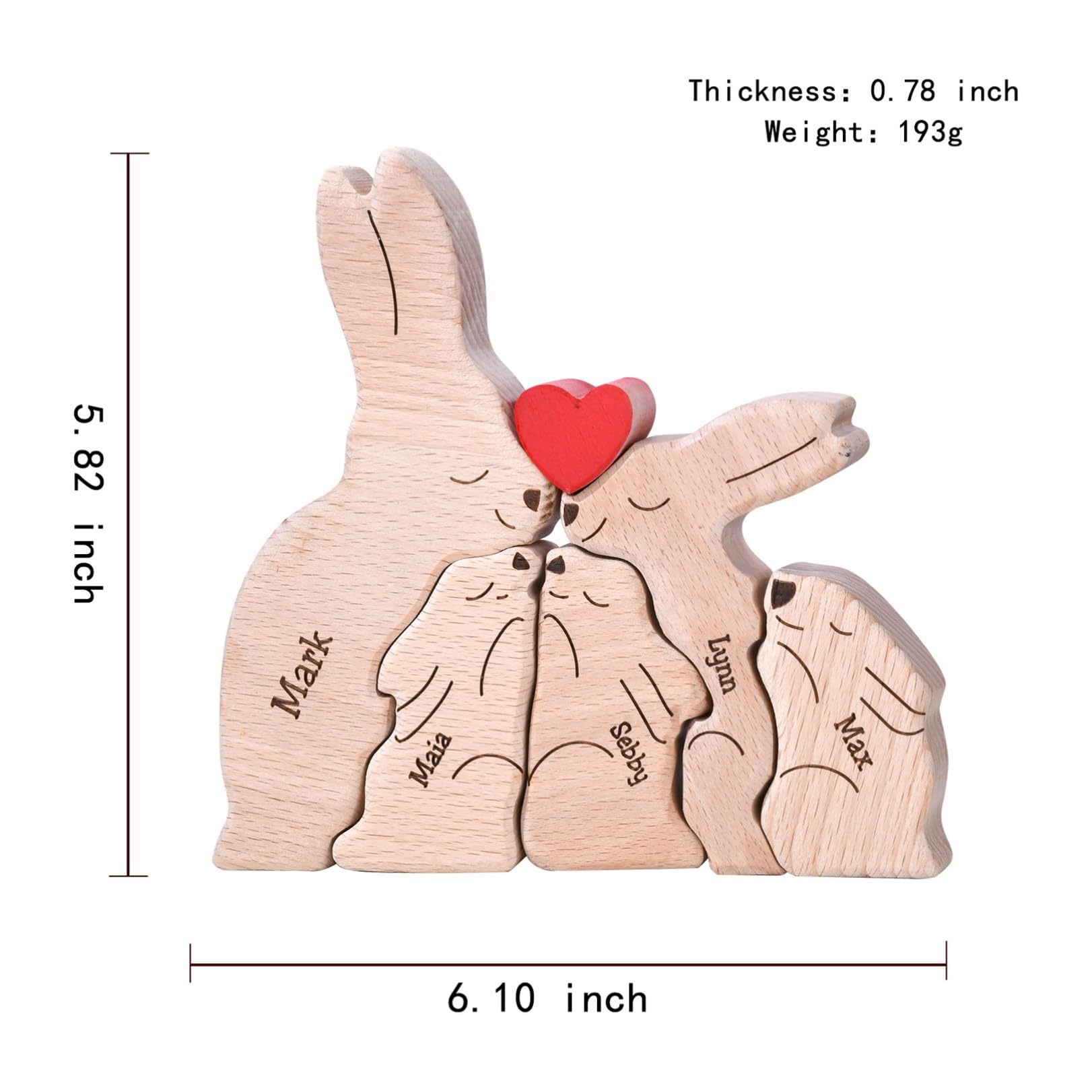 Personalized Wooden Bunny Puzzle - Custom Family Name Puzzle with 2-8 Names - Unique Mother's Day Gift for Mom & Grandma - Perfect for Easter Decor, Nursery Room, and Family Bonding Activities