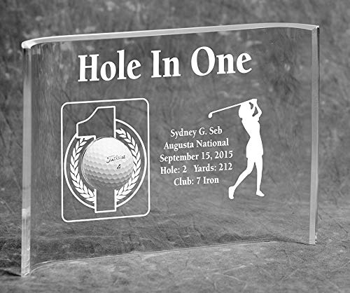 Custom Laser Engraved 7x10 Acrylic Crescent Golf Award for Women - Perfect for Hole-in-One Achievements, Tournaments & Golf Club Recognition
