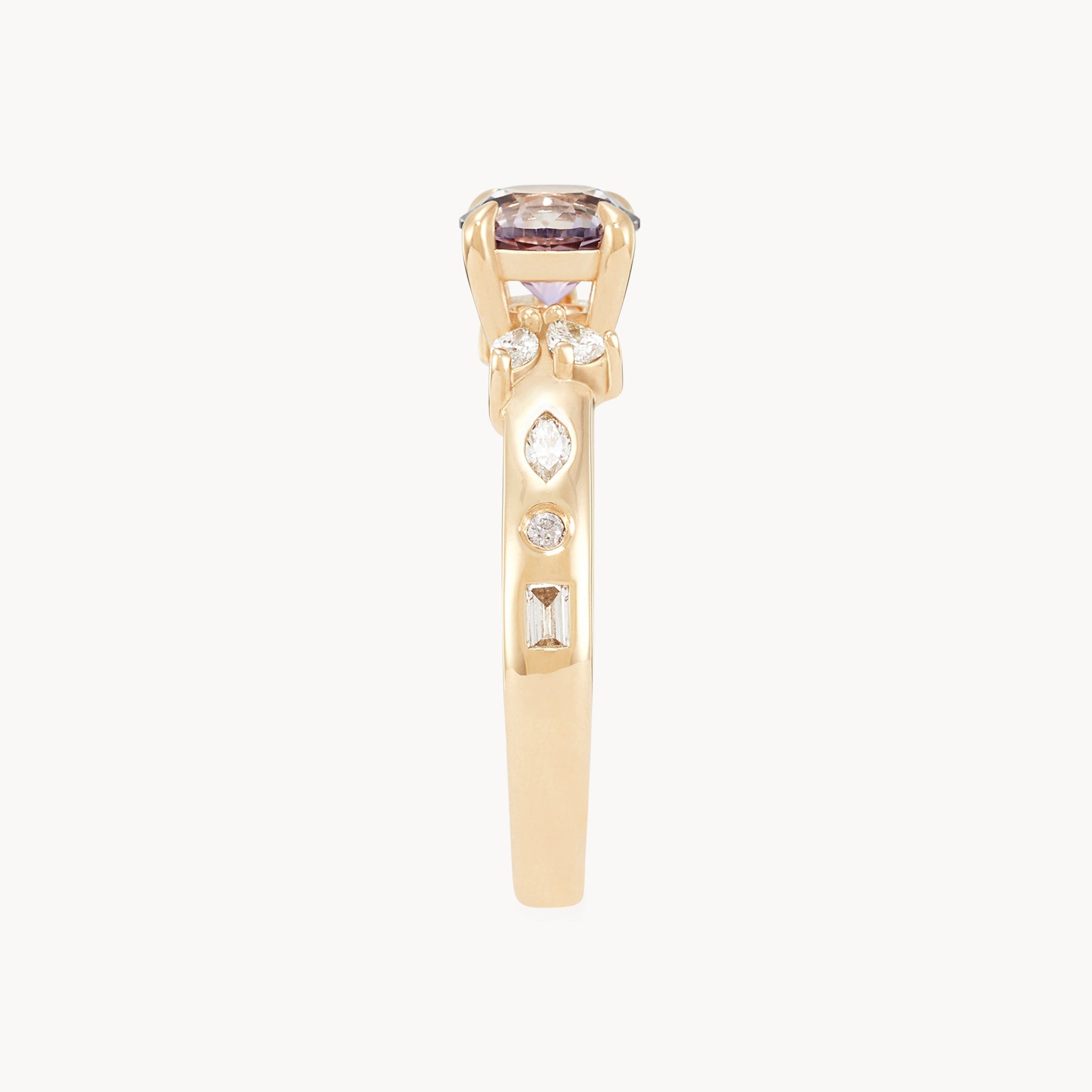 Unique 14K Yellow Gold Round Sapphire Blush Cascade Ring – Elegant Jewelry for Weddings, Anniversaries & Special Occasions