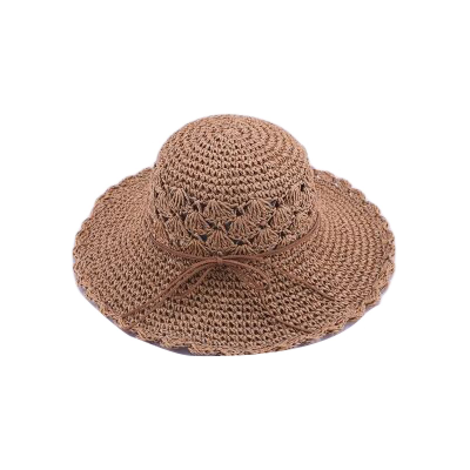 Women's Wide Brim Sun Hat - Foldable Straw Beach Hat for Summer UV Protection - Handmade Crochet Sun Visor with Long Brim - Perfect for Beach Vacations, Poolside Lounging & Outdoor Activities
