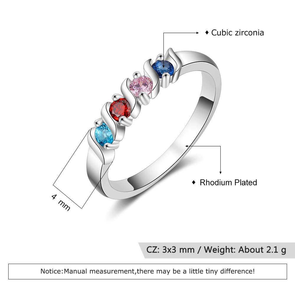 Personalized Grandma Rings with 4 Simulated Birthstones - Custom Engraved Family Jewelry for Women - Promise Rings for Mothers & Grandmothers - Perfect for Mother's Day, Anniversary & Family Gifts