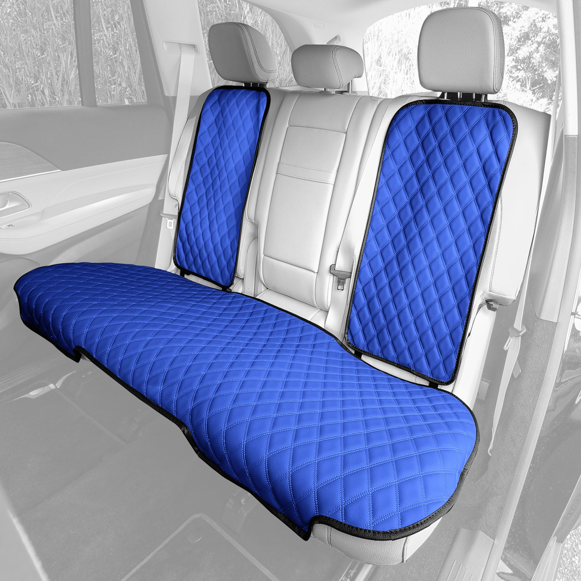 Premium FH Group Faux Leather Car Seat Covers - Universal Fit for Cars, Trucks & SUVs | Waterproof Seat Protector Cushion | Rear Seat Cover in Blue | Perfect for Road Trips, Commuting & Child Protection