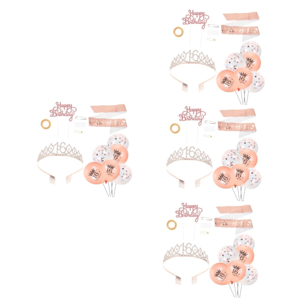 4 Sets Rose Gold Birthday Shoulder Straps - Party Photo Props, Wedding Headpiece & Hair Pins for Women - Perfect for Birthday Parties, Bridal Showers & Photo Booths