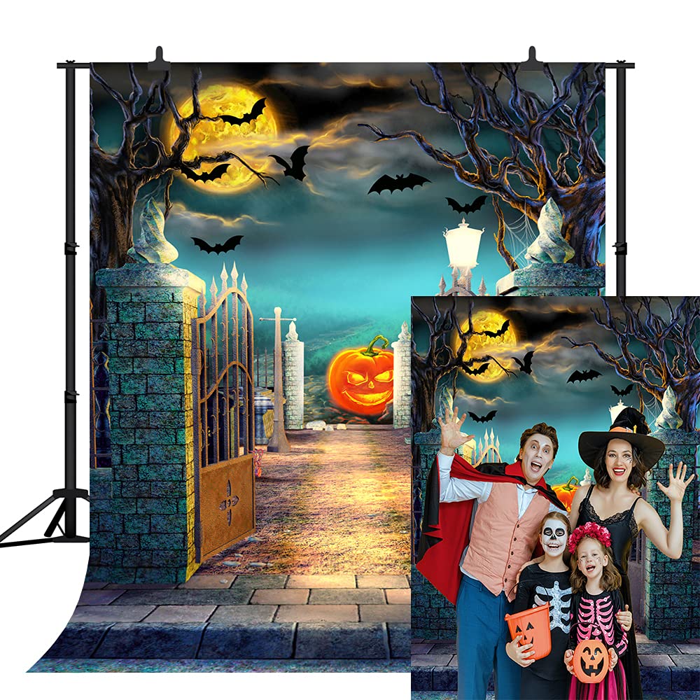 5x7FT Halloween Party Backdrop - Spooky Moon Night & Haunted House Scene with Pumpkins & Bats Photography Background for Kids, Adults, Family Portraits, Birthday Parties - Perfect for Halloween Decorations, Photo Booths & Themed Events (SCO310A)