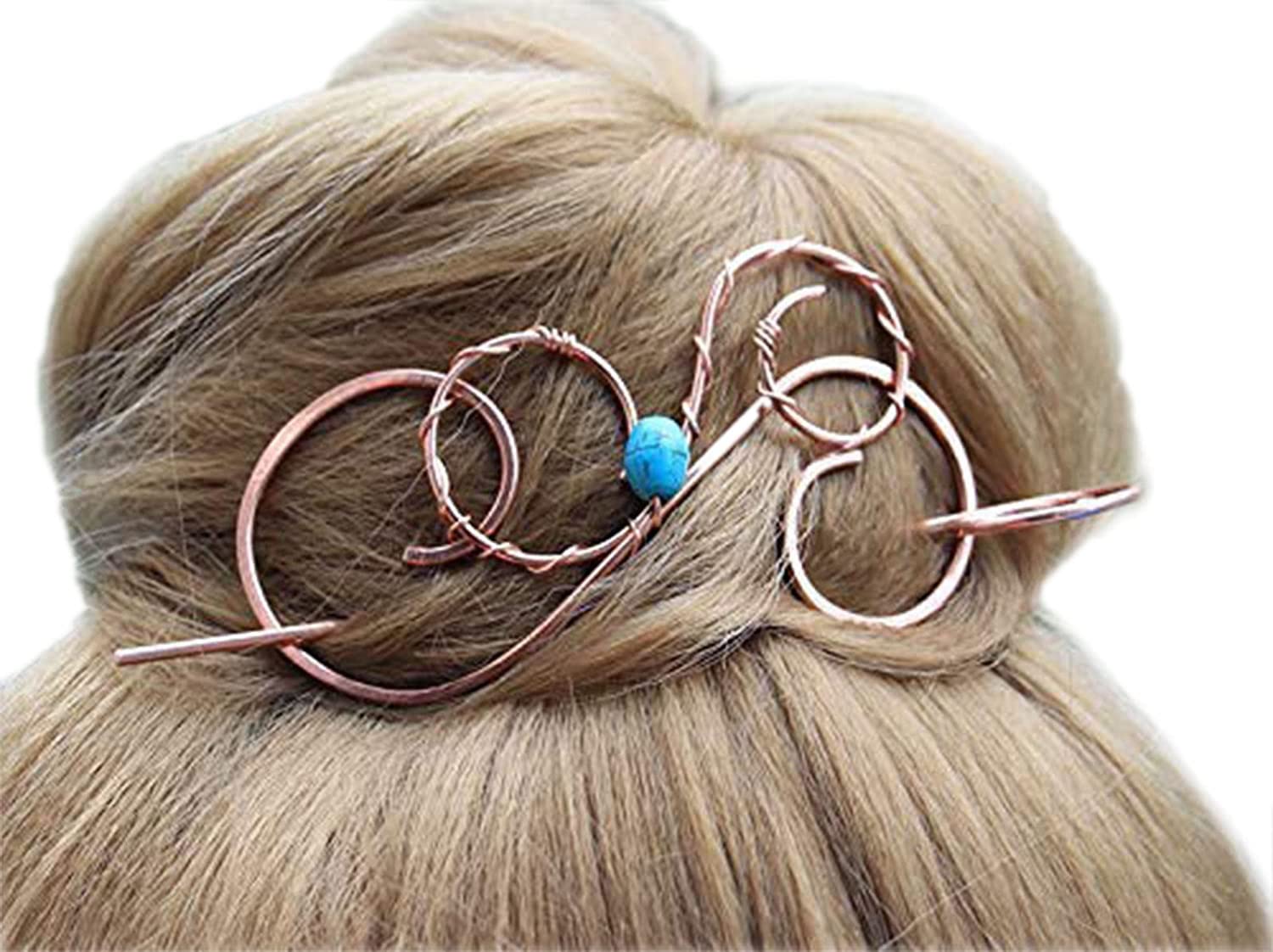 Wire Hair Clip Large Hair Barrette with Turquoise Copper Hair Pin - Metal Hair Slide for Women, Blue Hair Accessories for Wedding, Party & Everyday Style