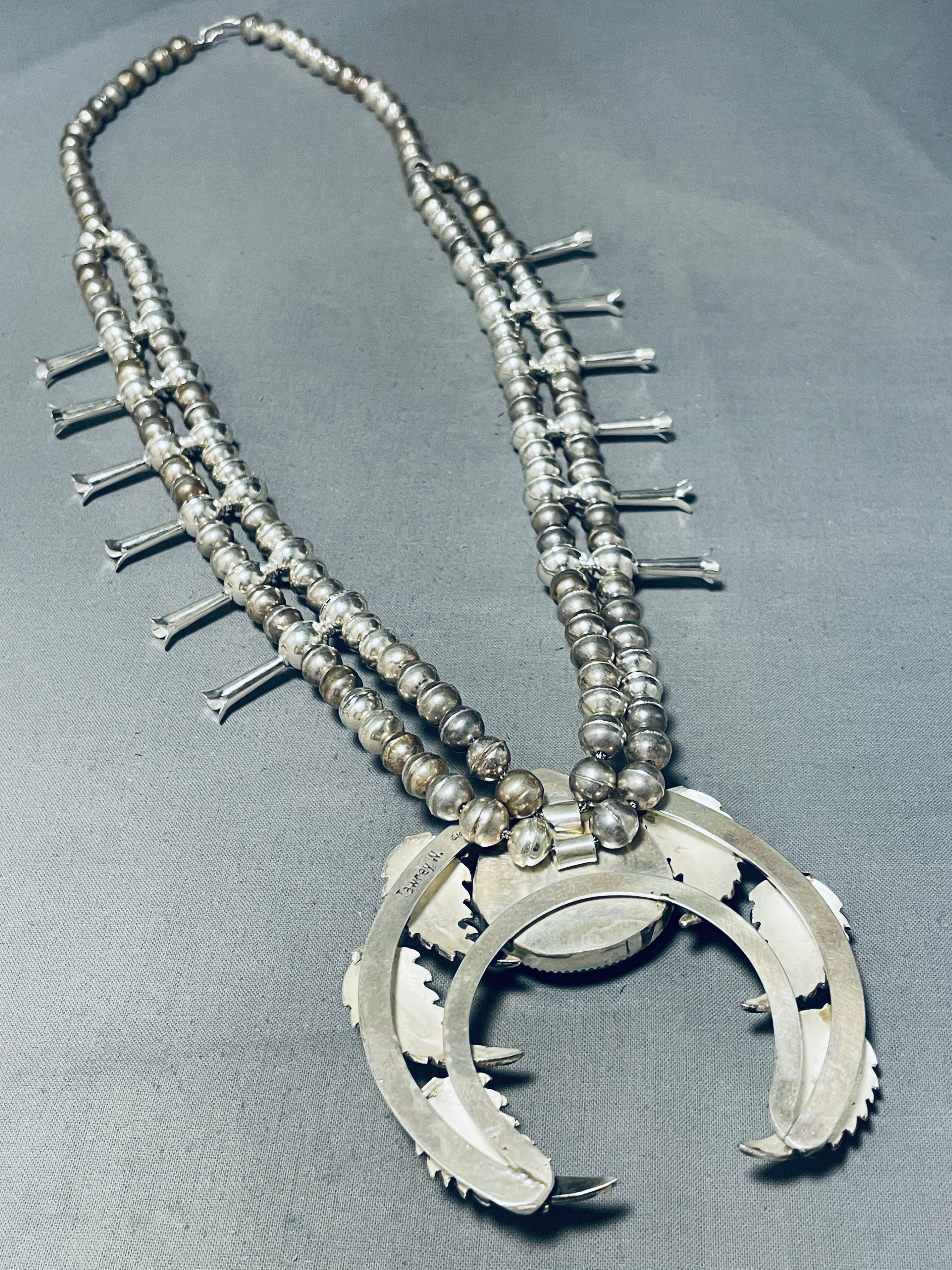 Authentic Navajo Sterling Silver Squash Blossom Necklace with Turquoise - 162g Heavy Handmade Jewelry for Women, Perfect for Boho Fashion & Special Occasions