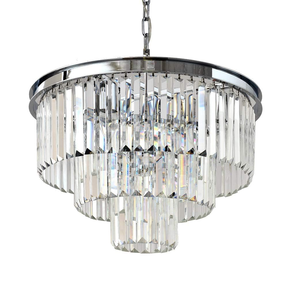 Crystal Chrome Modern Chandelier - 4-Light Pendant Ceiling Fixture with 3-Tier Design for Dining Room, Living Room & Kitchen Island Lighting | Perfect for Home Decor, Wedding Venues and Restaurant Ambiance