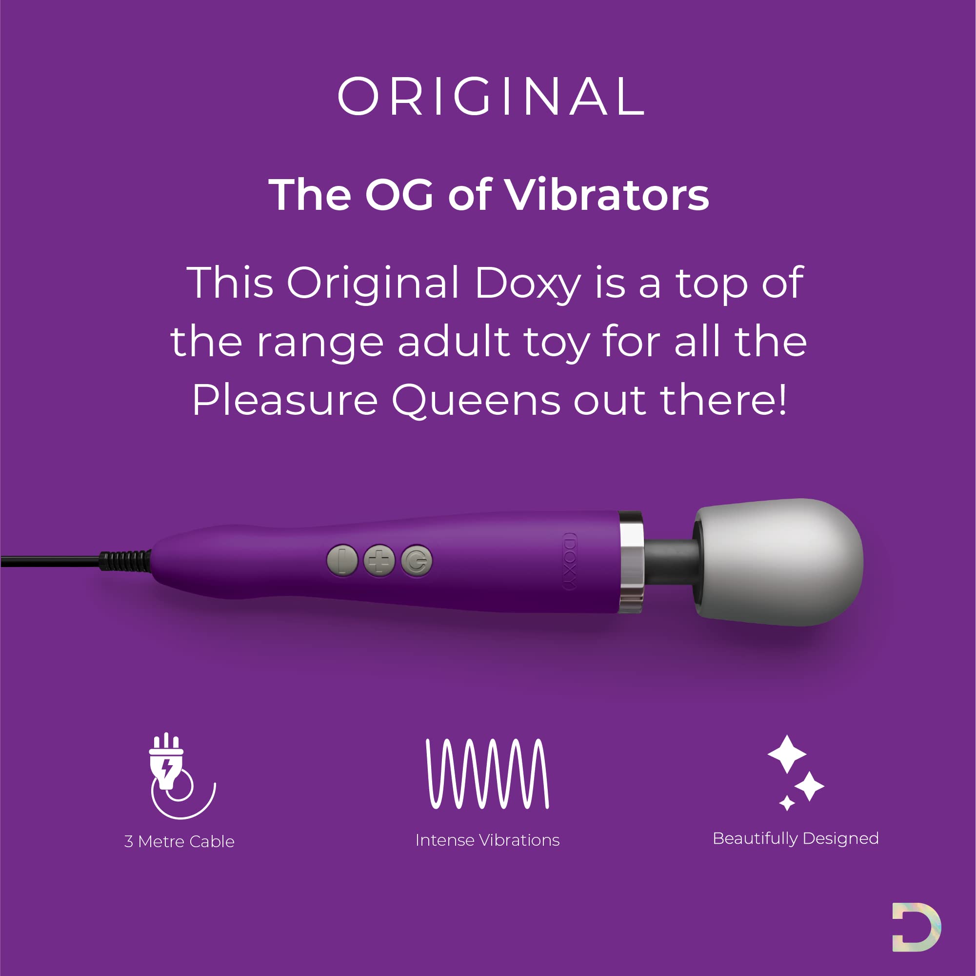 Doxy Original Wand Vibrator for Women - Powerful Rechargeable Massager with 3 Speeds, Premium Adult Sex Toy for Deep Relaxation & Intimate Pleasure - Perfect for Couples Play & Solo Sensual Exploration
