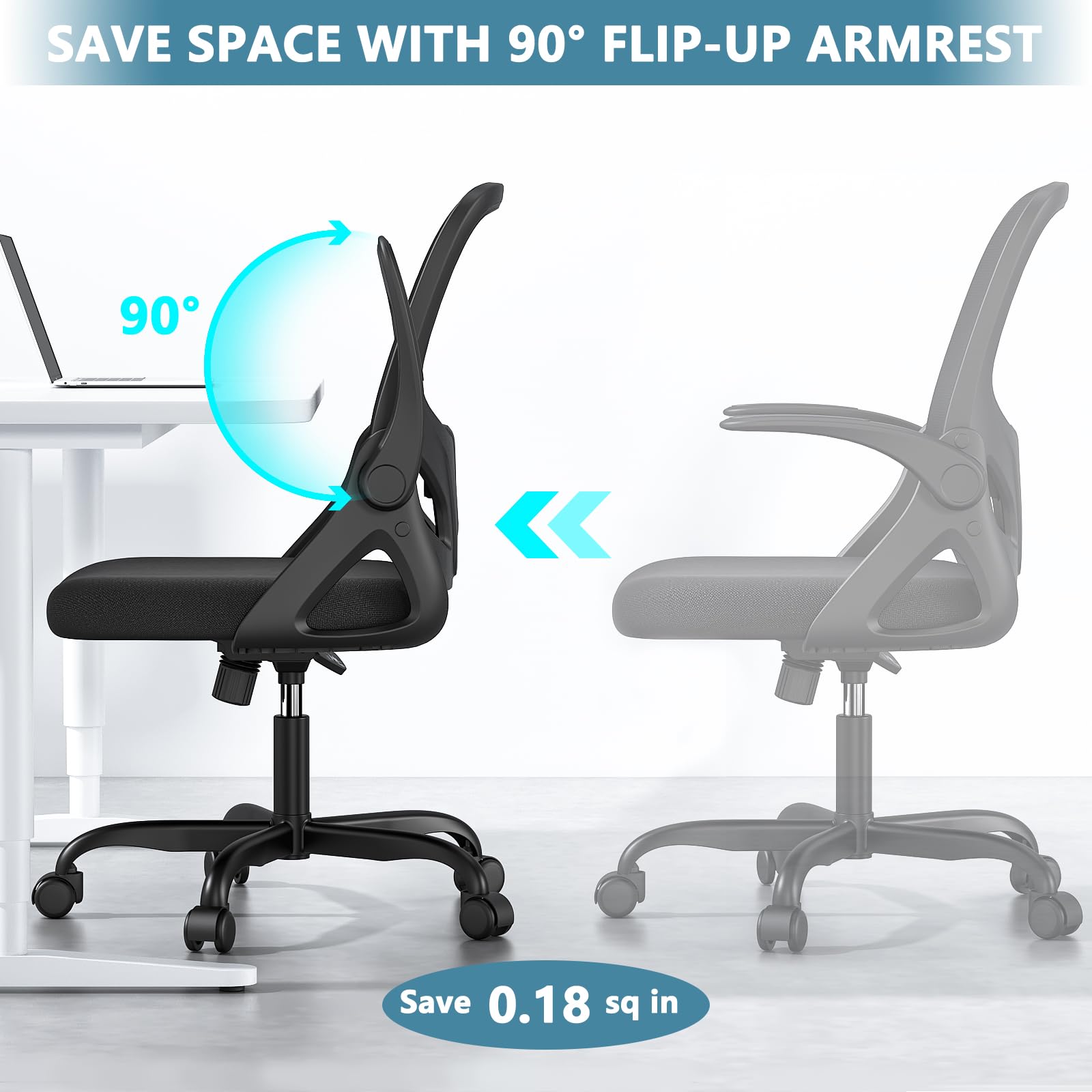 Ergonomic Home Office Chair with Lumbar Support & Breathable Mesh - Adjustable Flip-Up Arms, Modern Desk Chair for Work & Study - Perfect for Home Office, Gaming & Remote Work (Black)